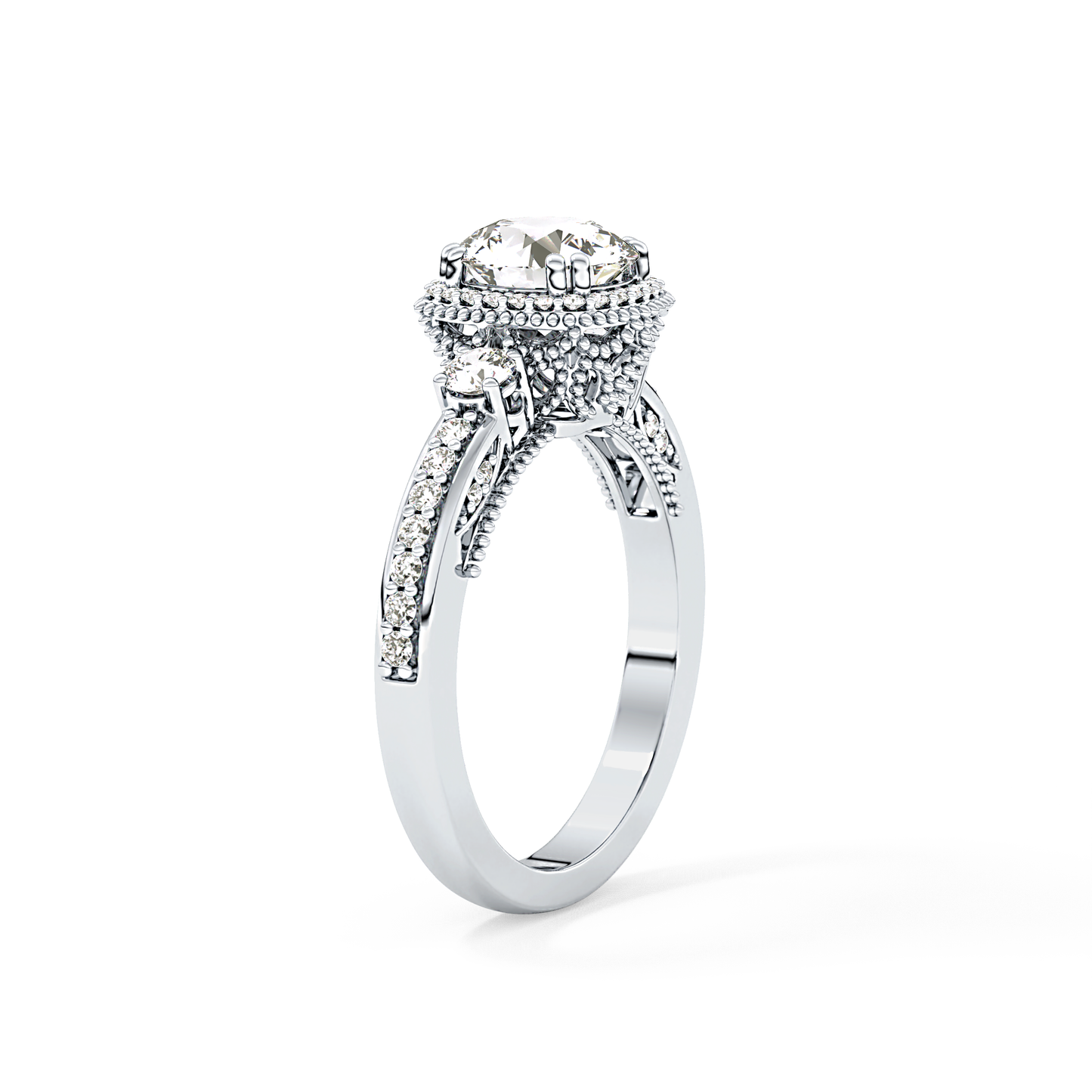 Round Cut 1.05 Carat Moissanite Ring – Cluster Setting in Gold