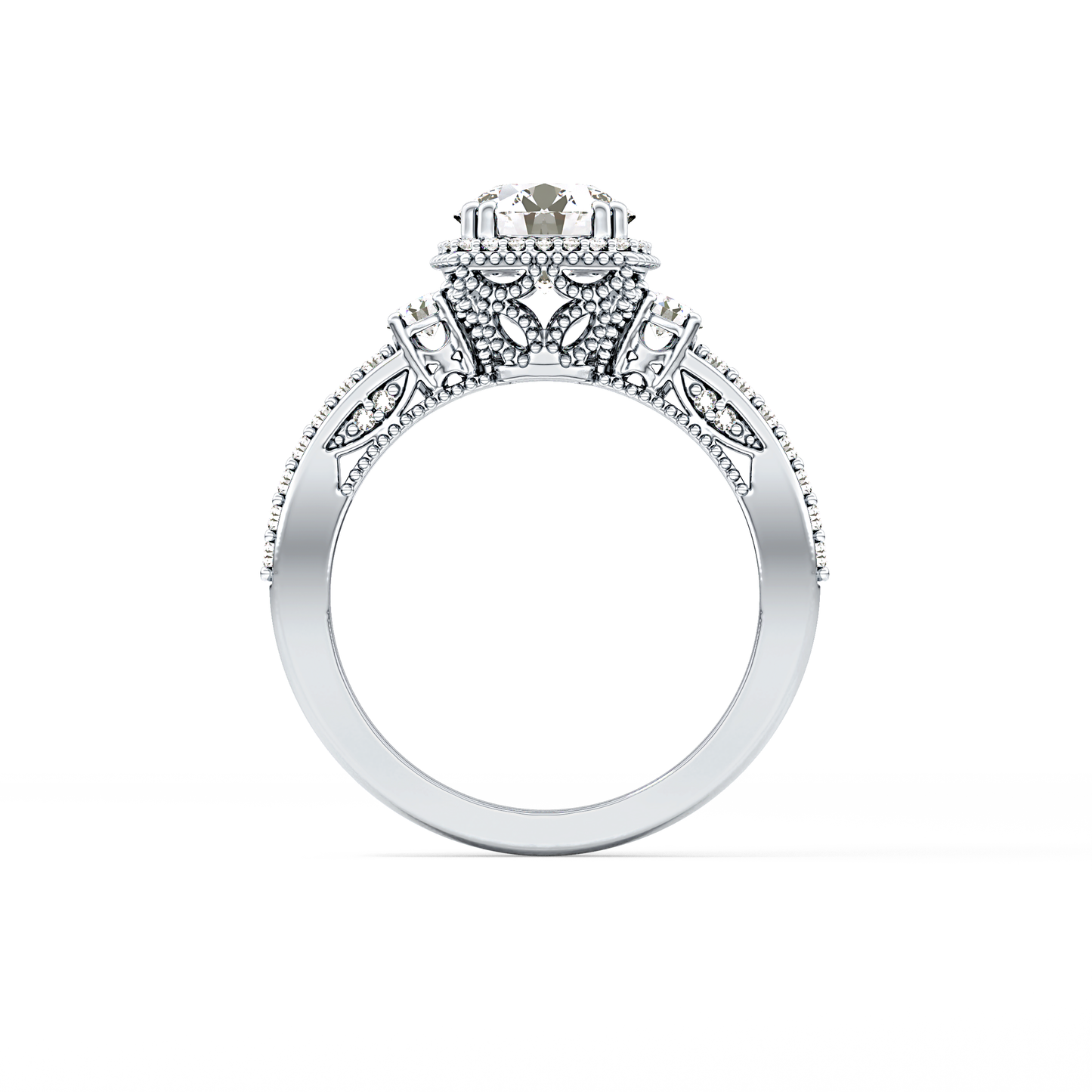 Round Cut 1.05 Carat Moissanite Ring – Cluster Setting in Gold