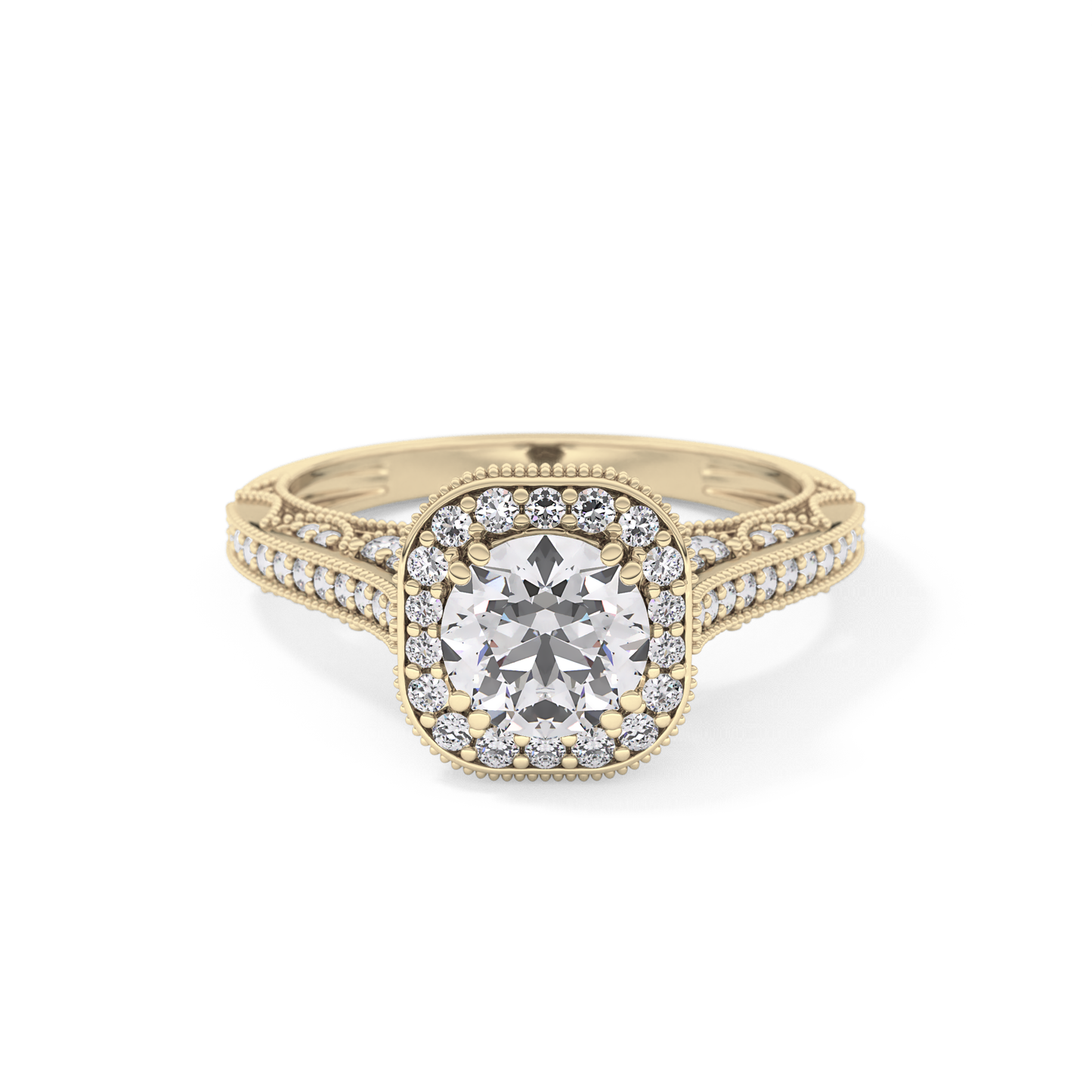 Round Cut 1.05 Carat Moissanite Ring – Halo and Pave Setting in Gold