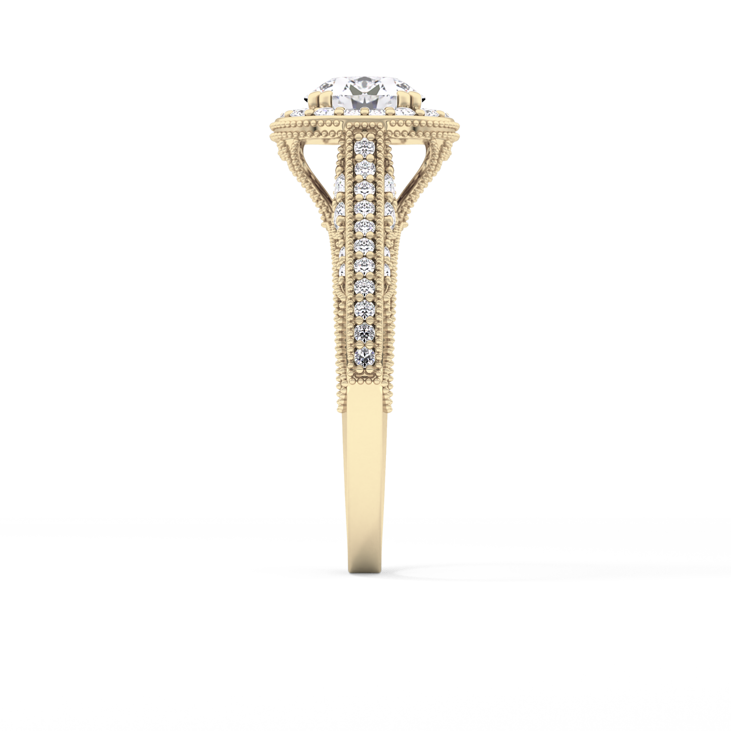 Round Cut 1.05 Carat Moissanite Ring – Halo and Pave Setting in Gold