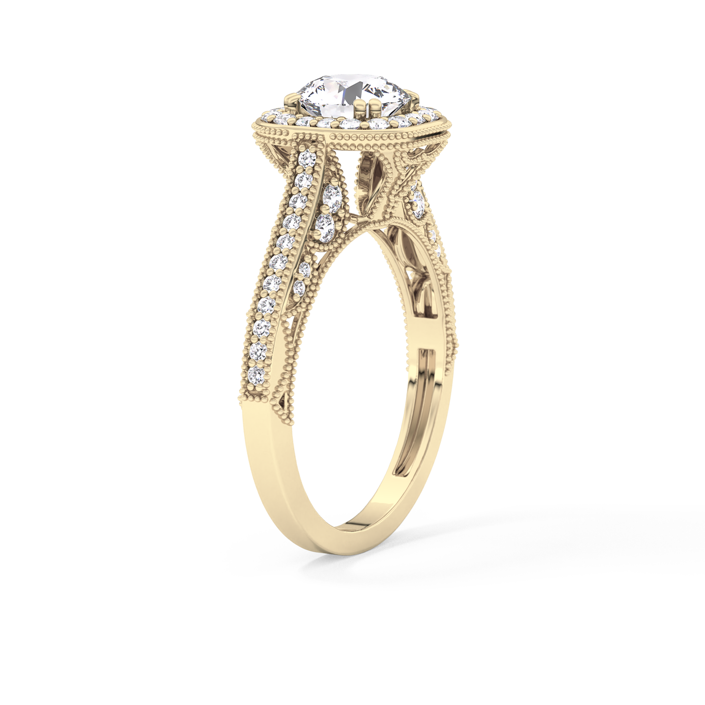 Round Cut 1.05 Carat Moissanite Ring – Halo and Pave Setting in Gold