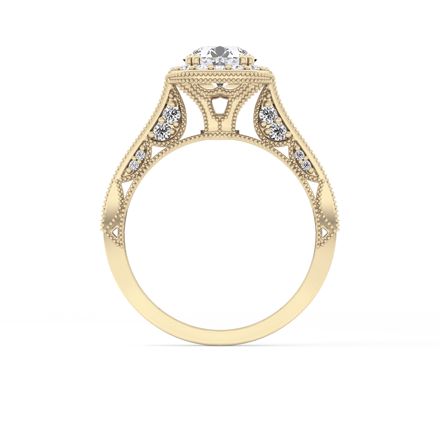 Round Cut 1.05 Carat Moissanite Ring – Halo and Pave Setting in Gold