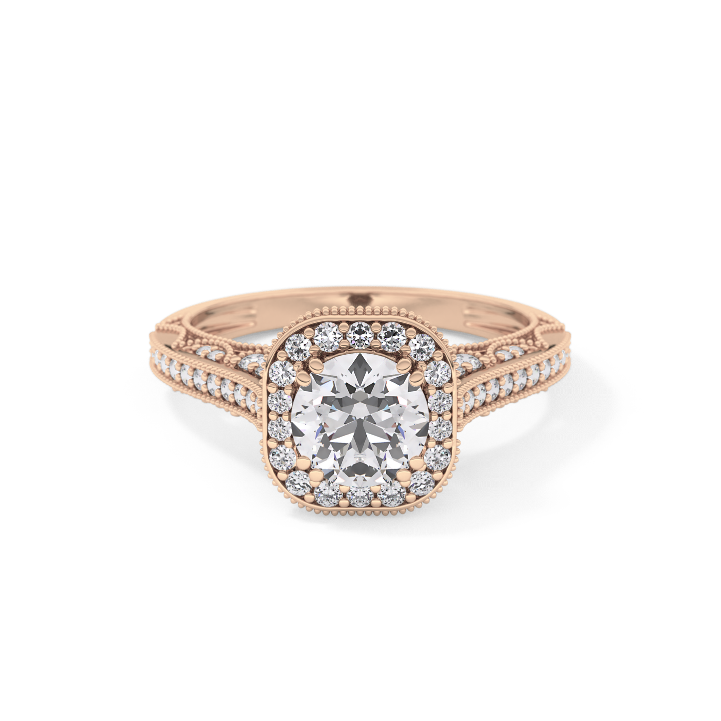 Round Cut 1.05 Carat Moissanite Ring – Halo and Pave Setting in Gold