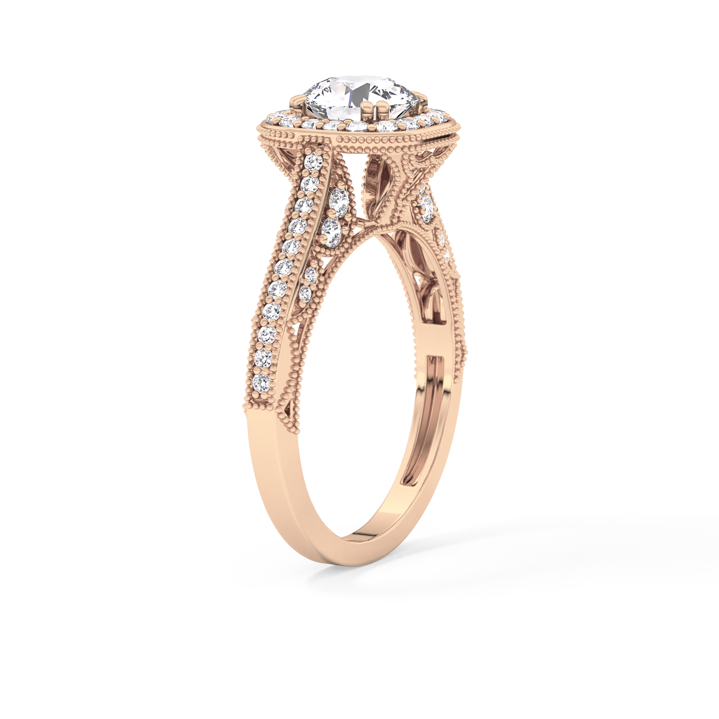 Round Cut 1.05 Carat Moissanite Ring – Halo and Pave Setting in Gold