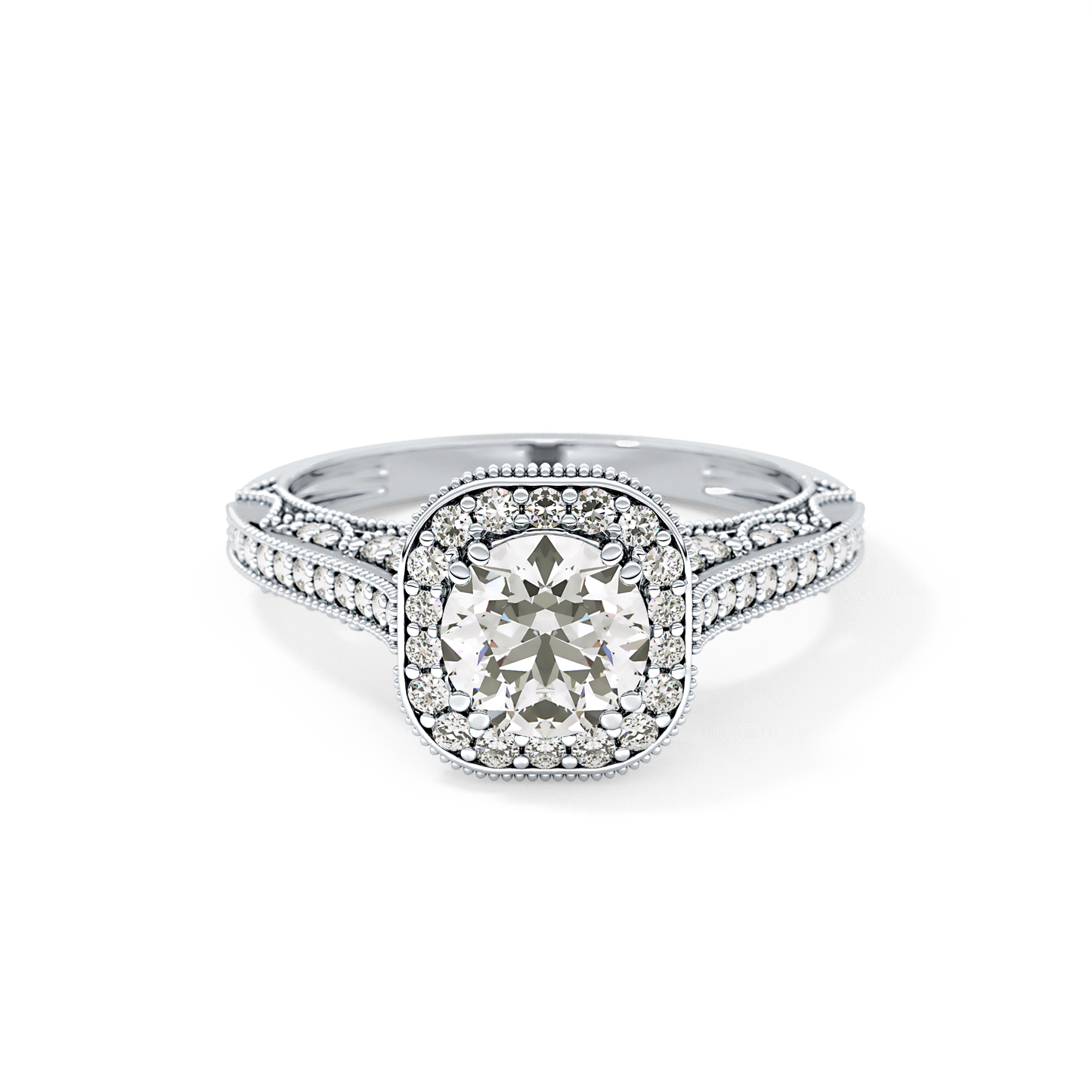 Round Cut 1.05 Carat Moissanite Ring – Halo and Pave Setting in Gold