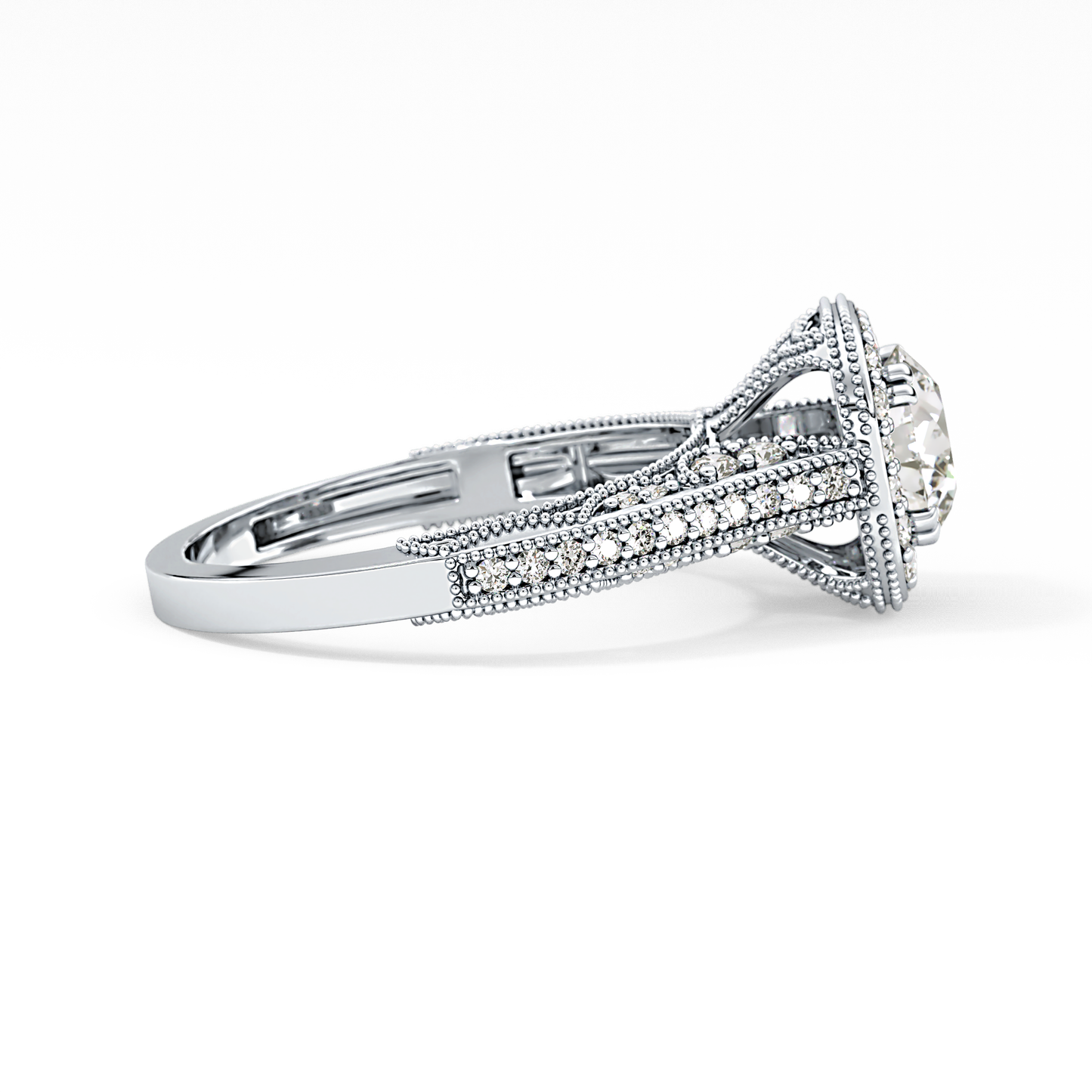 Round Cut 1.05 Carat Moissanite Ring – Halo and Pave Setting in Gold