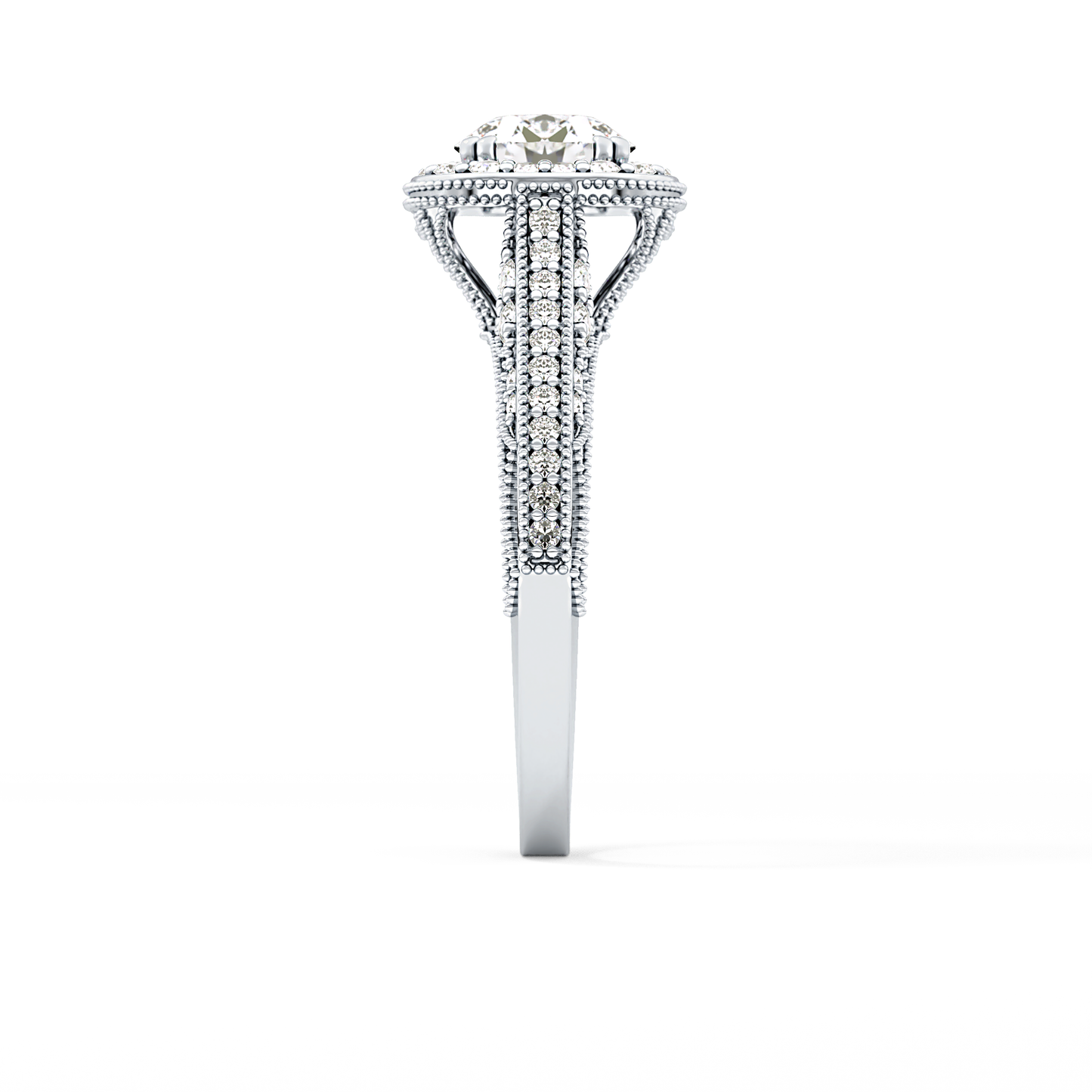 Round Cut 1.05 Carat Moissanite Ring – Halo and Pave Setting in Gold
