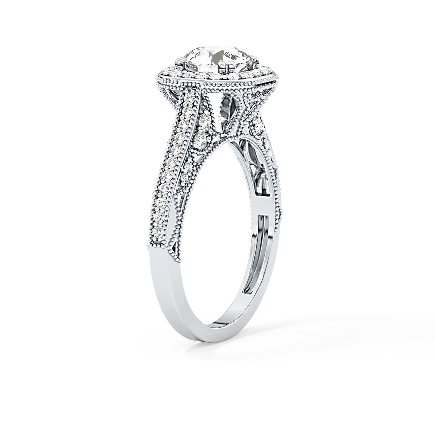 Round Cut 1.05 Carat Moissanite Ring – Halo and Pave Setting in Gold