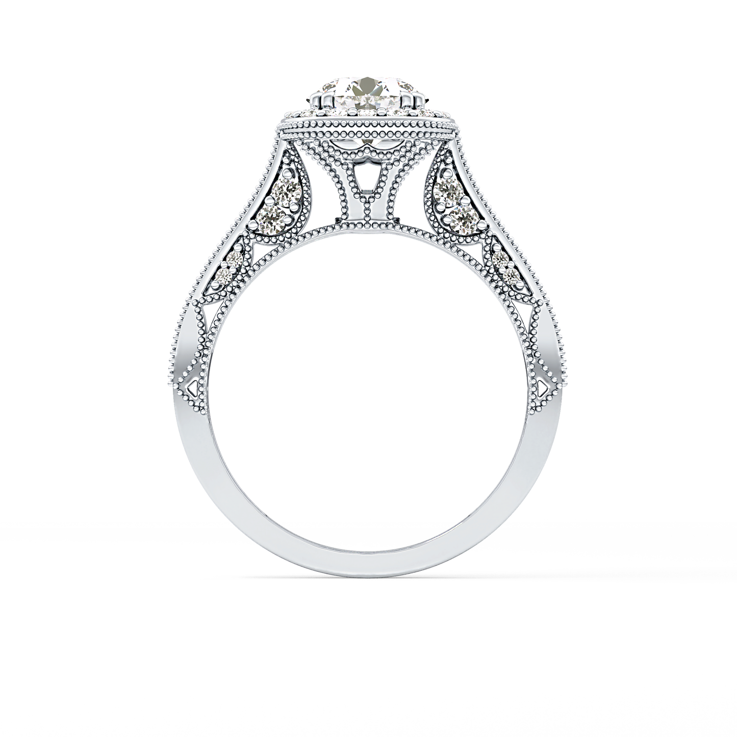 Round Cut 1.05 Carat Moissanite Ring – Halo and Pave Setting in Gold