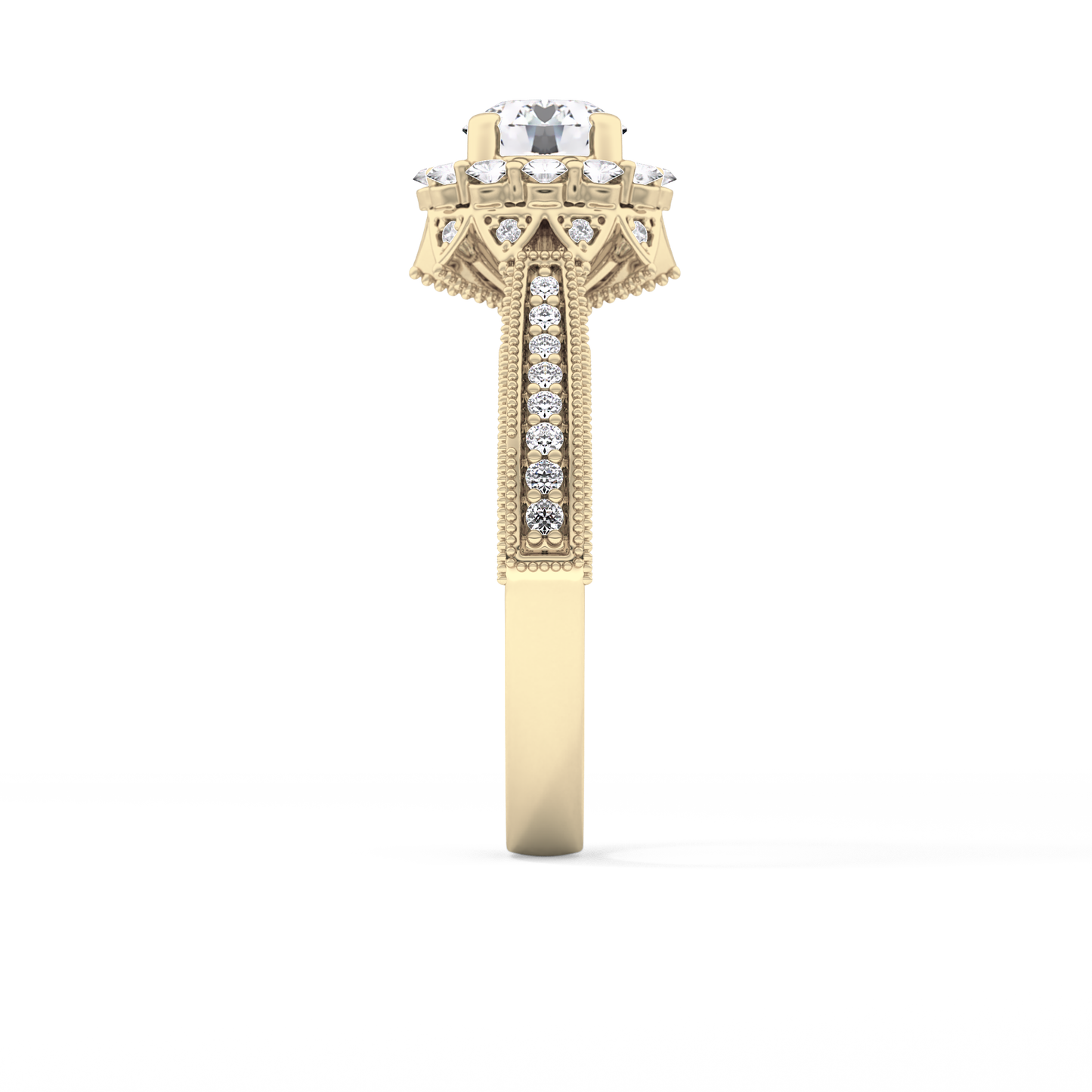 Round Cut 0.79 Carat Moissanite Ring – Halo and Pave Setting in Gold