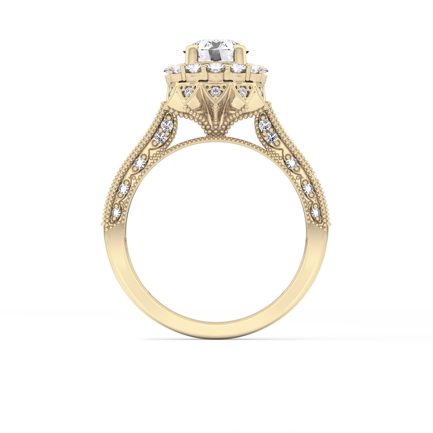 Round Cut 0.79 Carat Moissanite Ring – Halo and Pave Setting in Gold