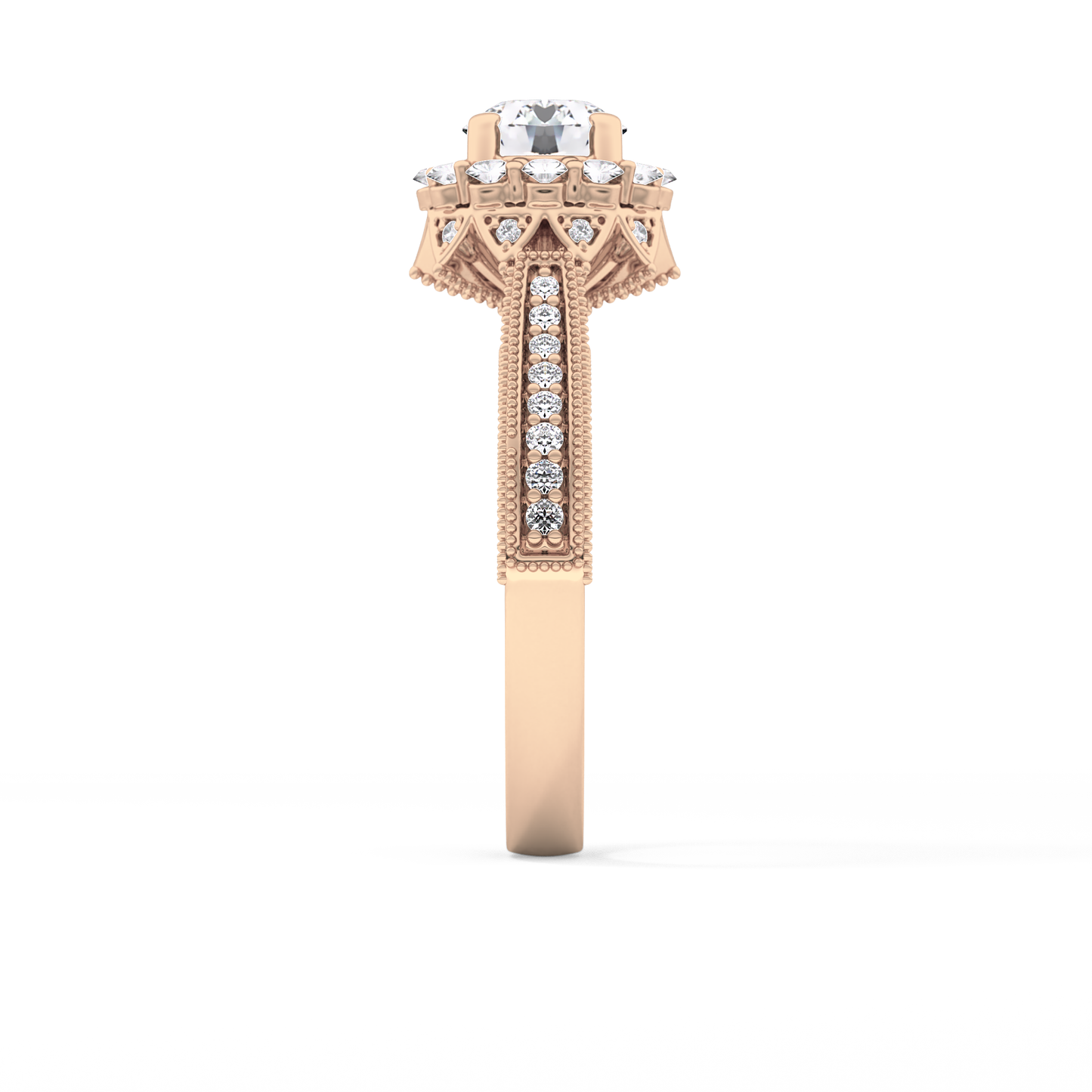 Round Cut 0.79 Carat Moissanite Ring – Halo and Pave Setting in Gold