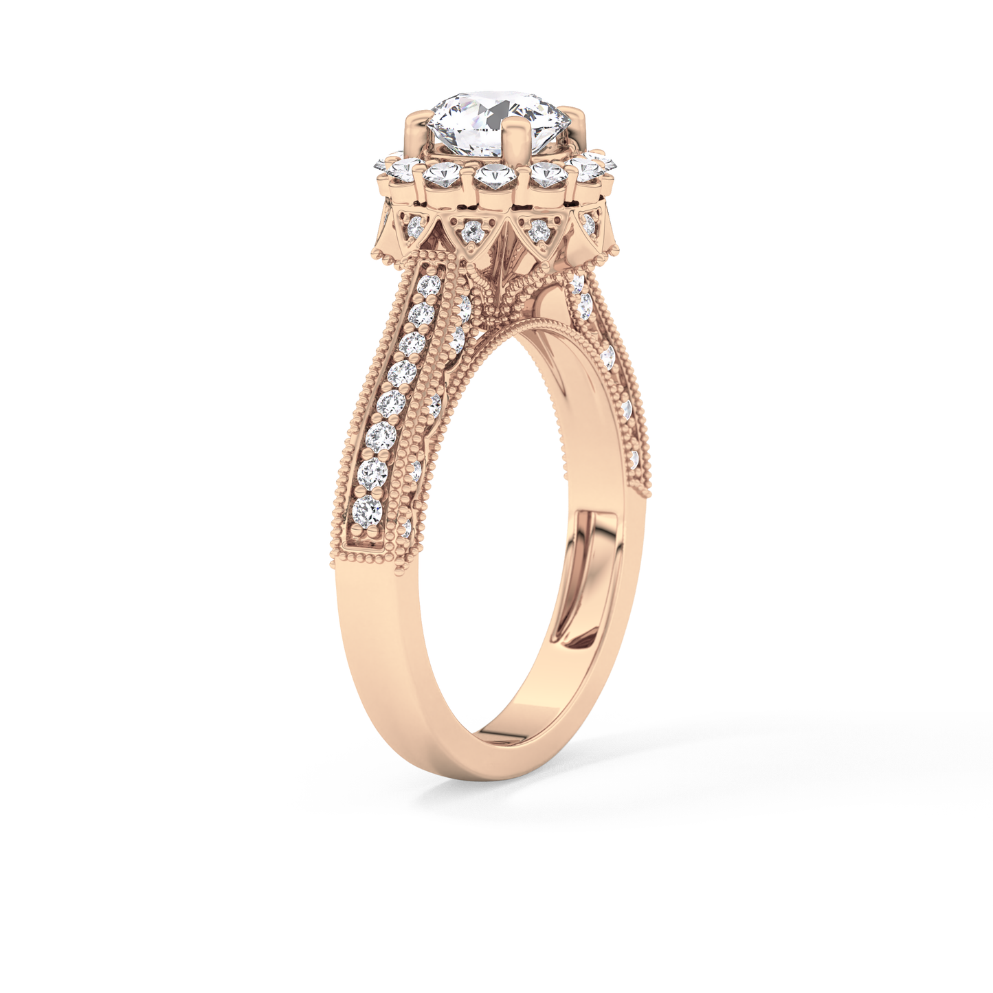 Round Cut 0.79 Carat Moissanite Ring – Halo and Pave Setting in Gold