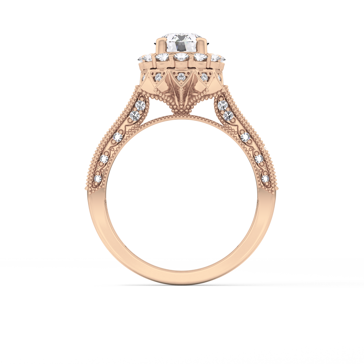 Round Cut 0.79 Carat Moissanite Ring – Halo and Pave Setting in Gold