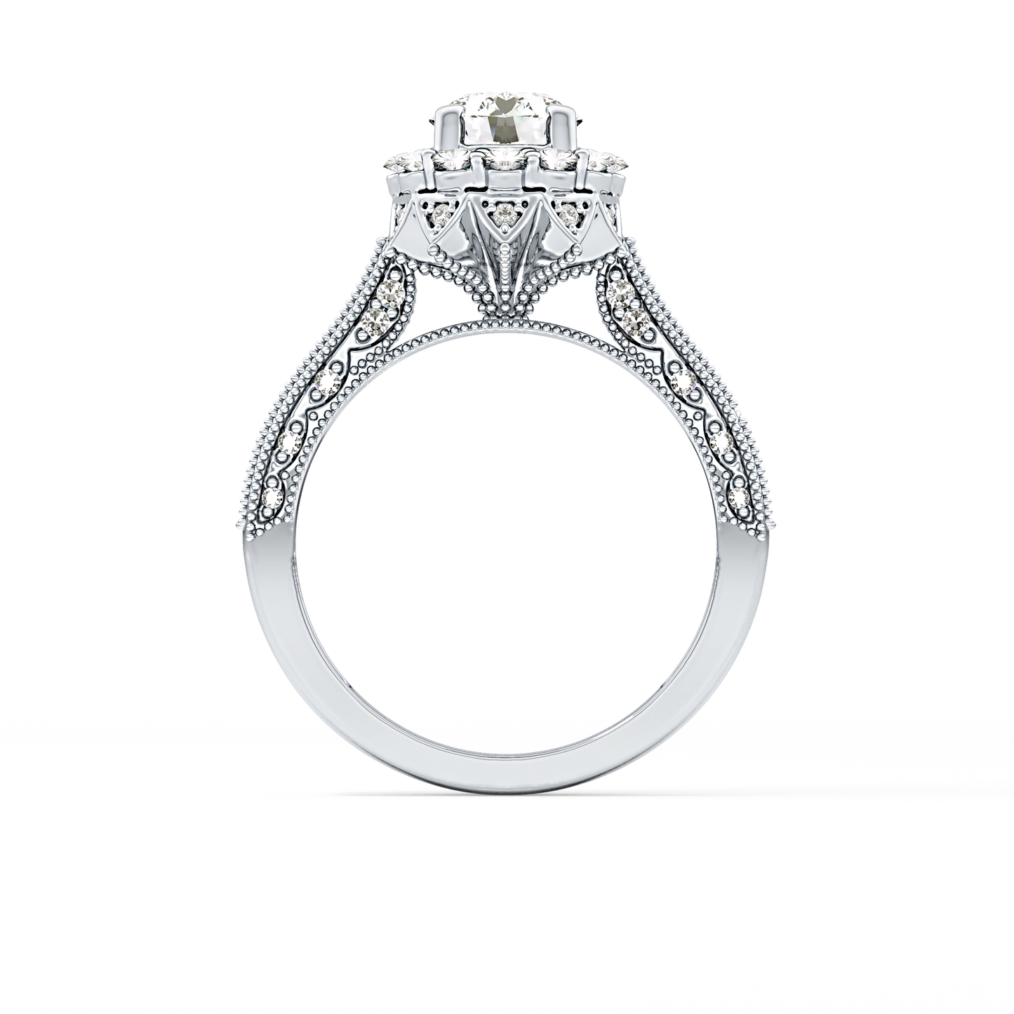 Round Cut 0.79 Carat Moissanite Ring – Halo and Pave Setting in Gold
