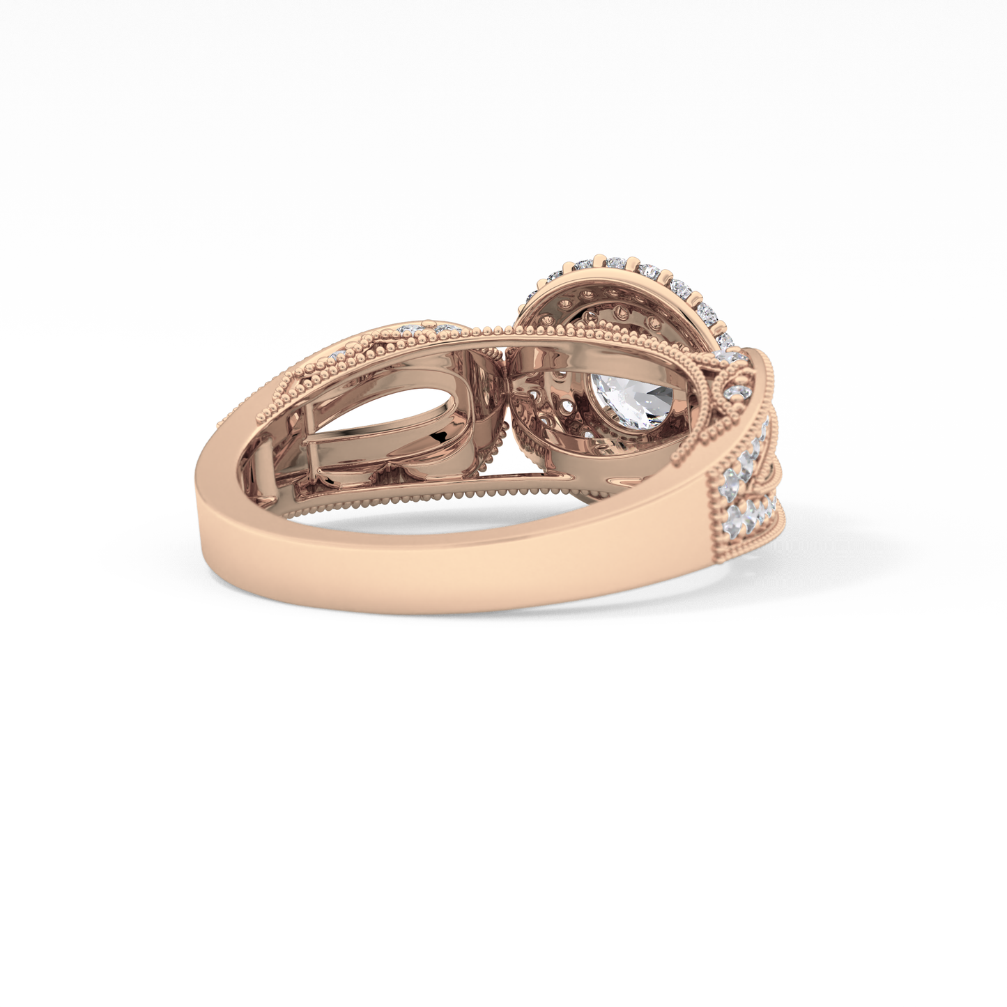 Round Cut 0.49 Carat Moissanite Ring – Double Halo and Pave Setting in Gold