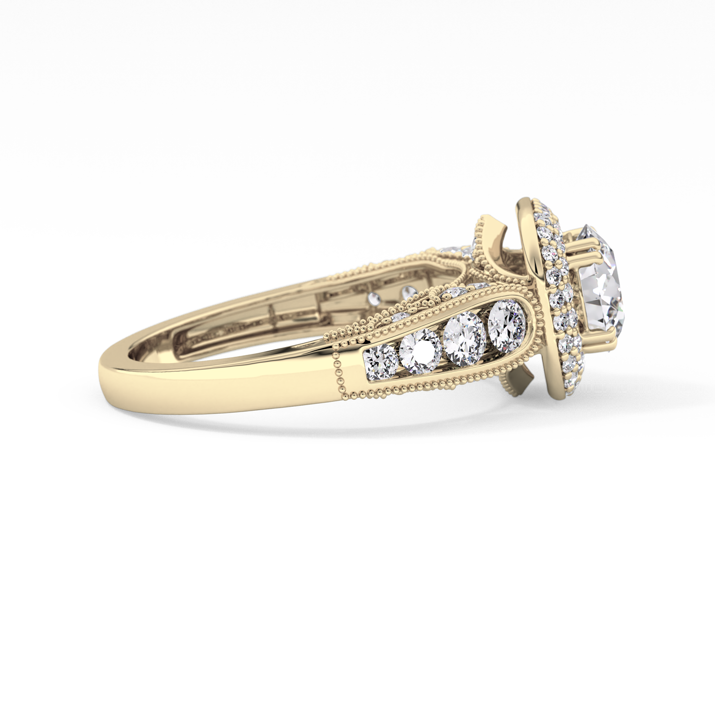 Round Cut 1.05 Carat Moissanite Ring – Double Halo and Pave Setting in Gold