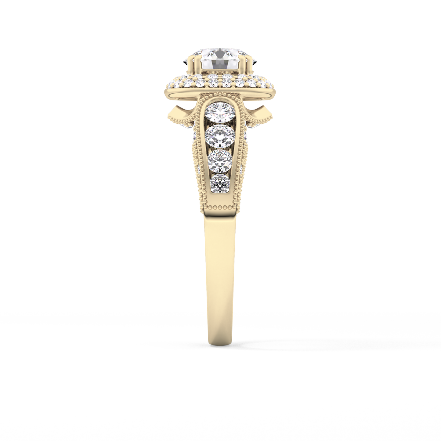 Round Cut 1.05 Carat Moissanite Ring – Double Halo and Pave Setting in Gold