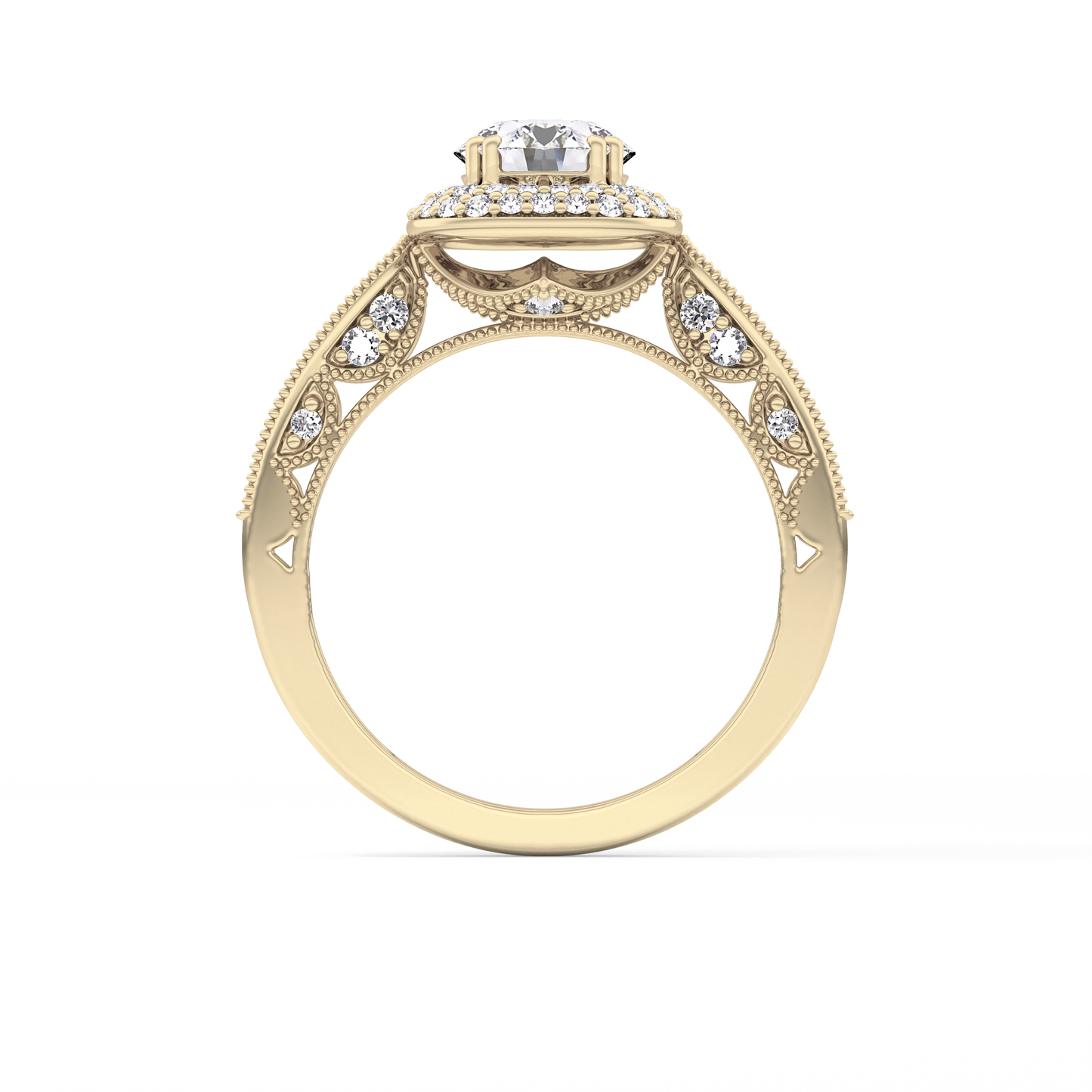 Round Cut 1.05 Carat Moissanite Ring – Double Halo and Pave Setting in Gold