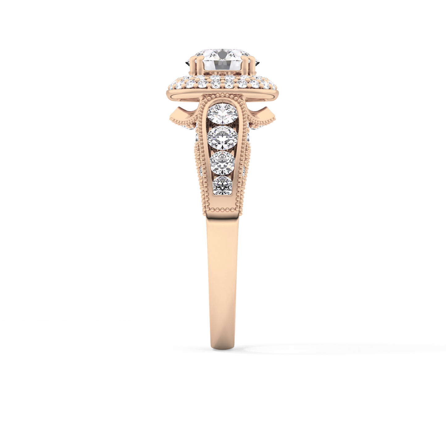 Round Cut 1.05 Carat Moissanite Ring – Double Halo and Pave Setting in Gold