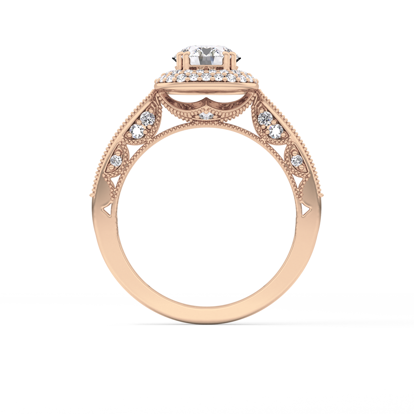 Round Cut 1.05 Carat Moissanite Ring – Double Halo and Pave Setting in Gold