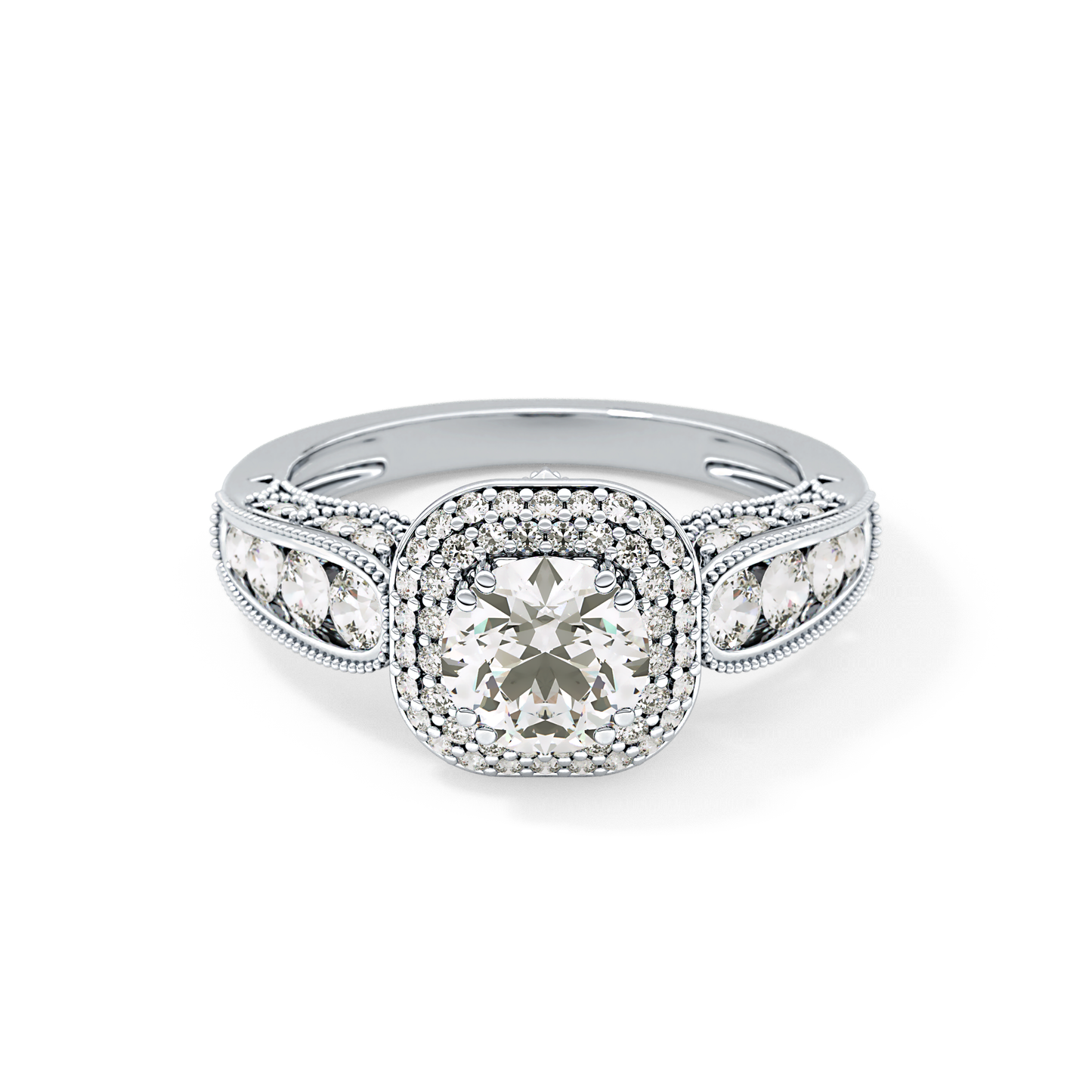 Round Cut 1.05 Carat Moissanite Ring – Double Halo and Pave Setting in Gold