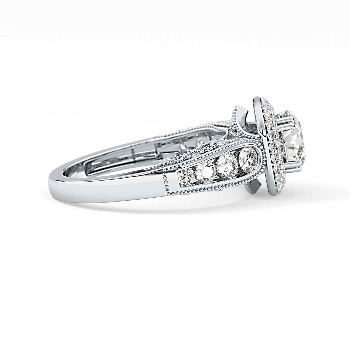Round Cut 1.05 Carat Moissanite Ring – Double Halo and Pave Setting in Gold