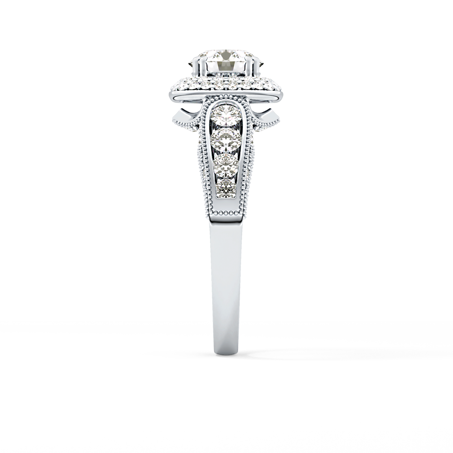 Round Cut 1.05 Carat Moissanite Ring – Double Halo and Pave Setting in Gold