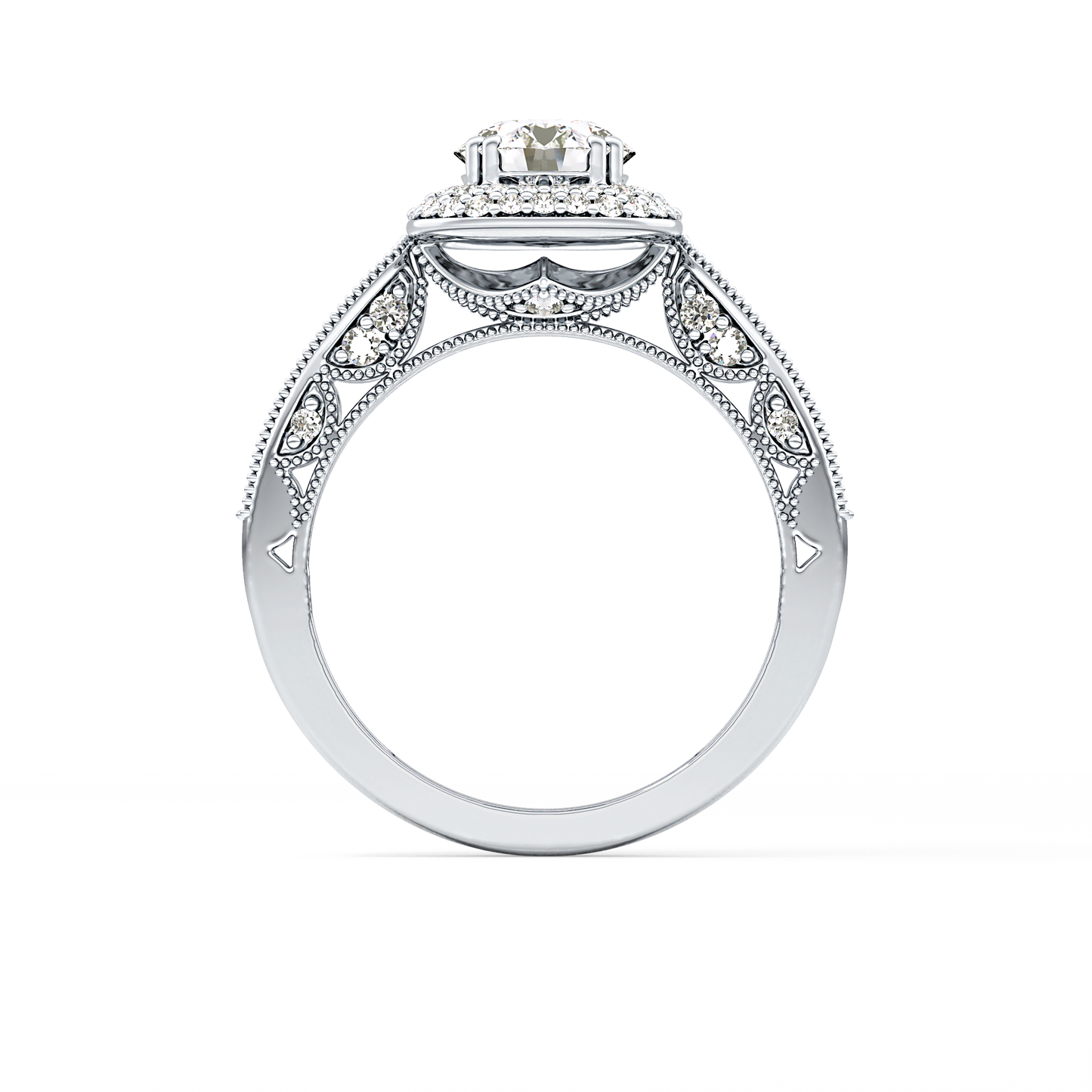 Round Cut 1.05 Carat Moissanite Ring – Double Halo and Pave Setting in Gold