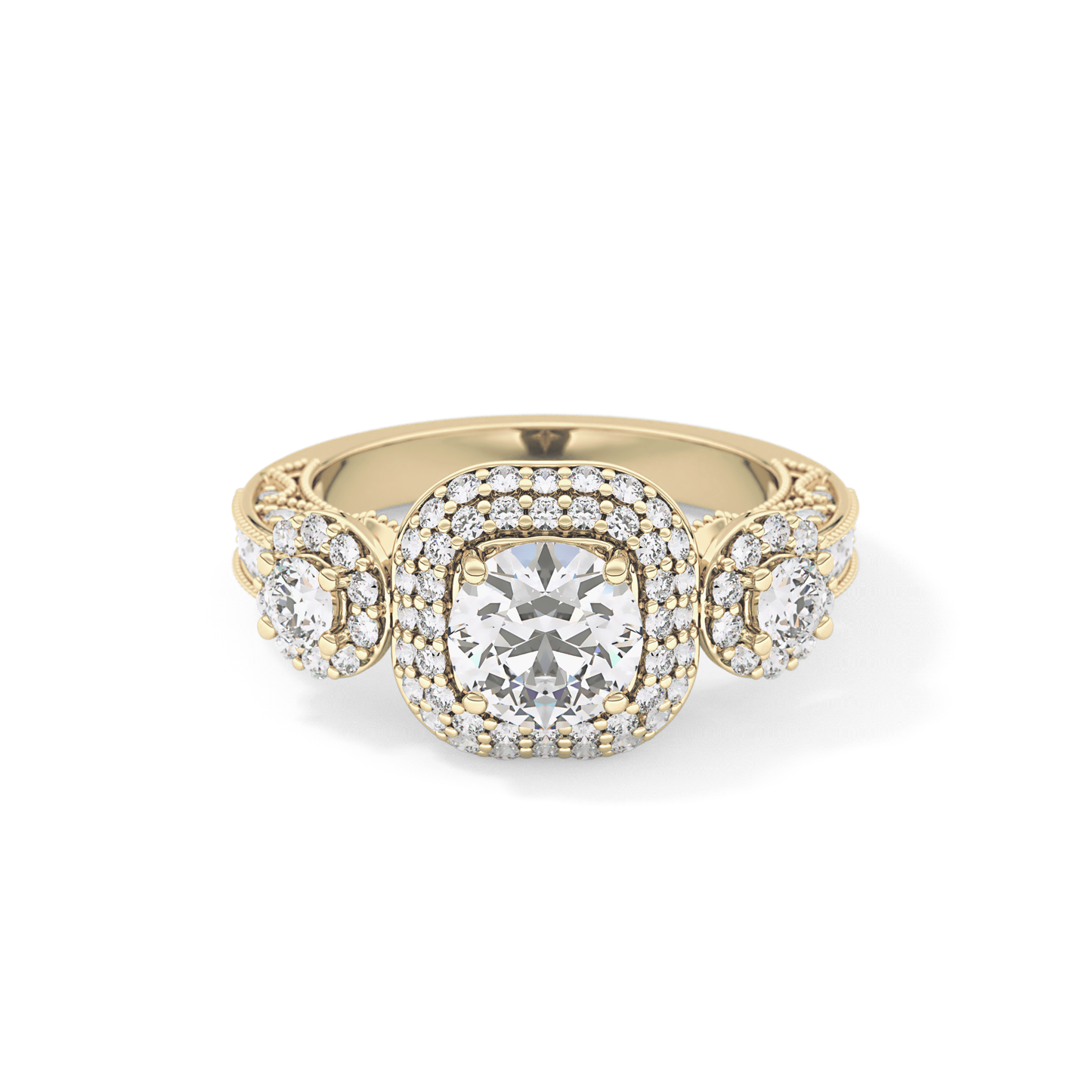 Round Cut 0.84 Carat Moissanite Ring – Cluster Setting in Gold
