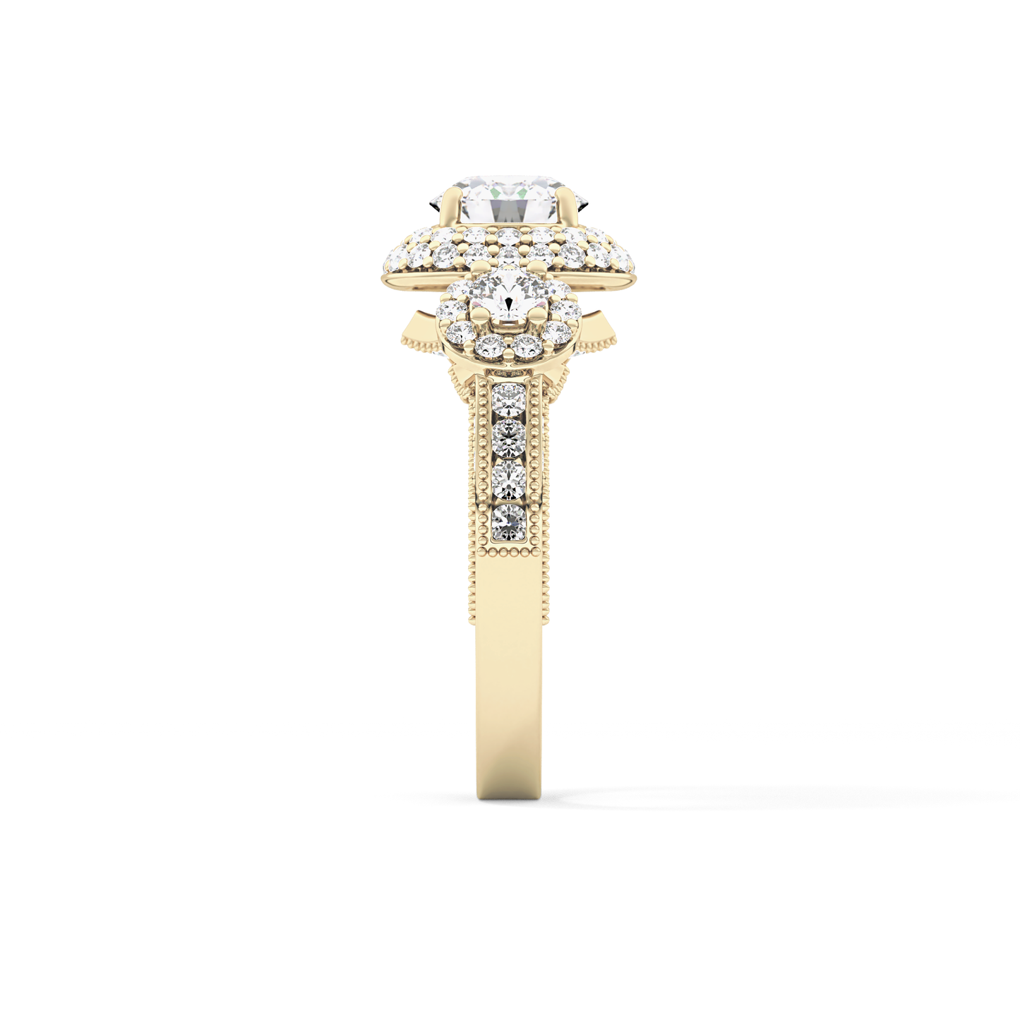 Round Cut 0.84 Carat Moissanite Ring – Cluster Setting in Gold