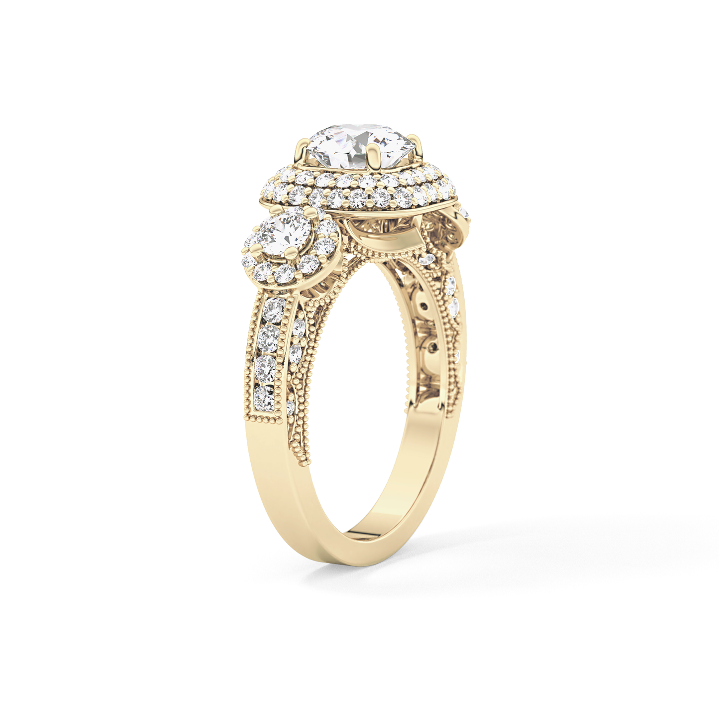 Round Cut 0.84 Carat Moissanite Ring – Cluster Setting in Gold