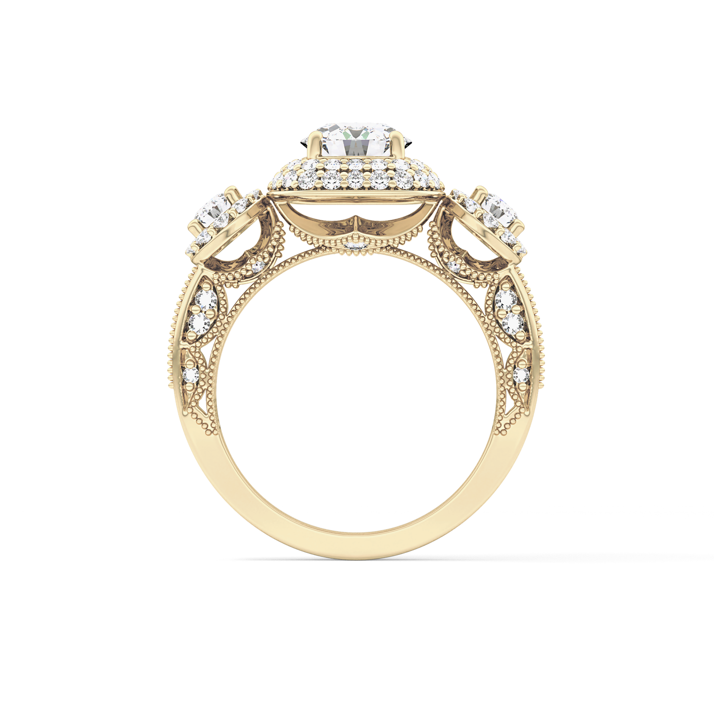 Round Cut 0.84 Carat Moissanite Ring – Cluster Setting in Gold