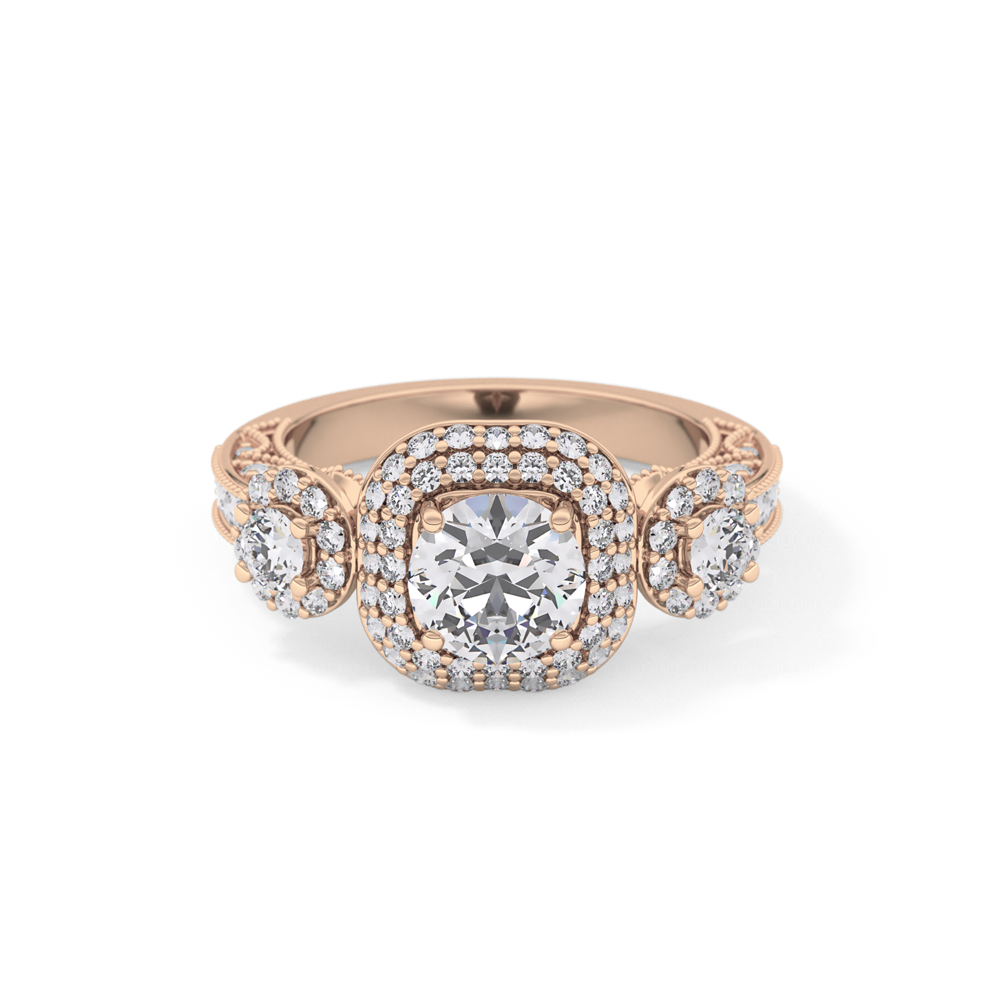 Round Cut 0.84 Carat Moissanite Ring – Cluster Setting in Gold