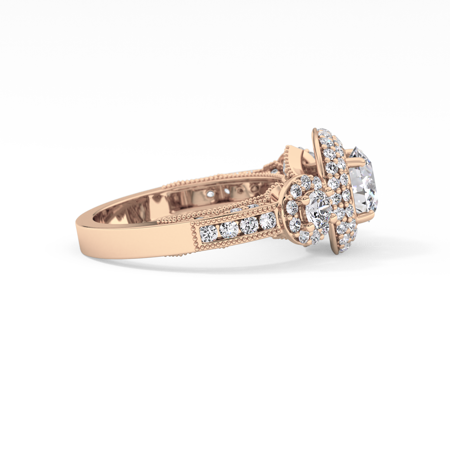 Round Cut 0.84 Carat Moissanite Ring – Cluster Setting in Gold