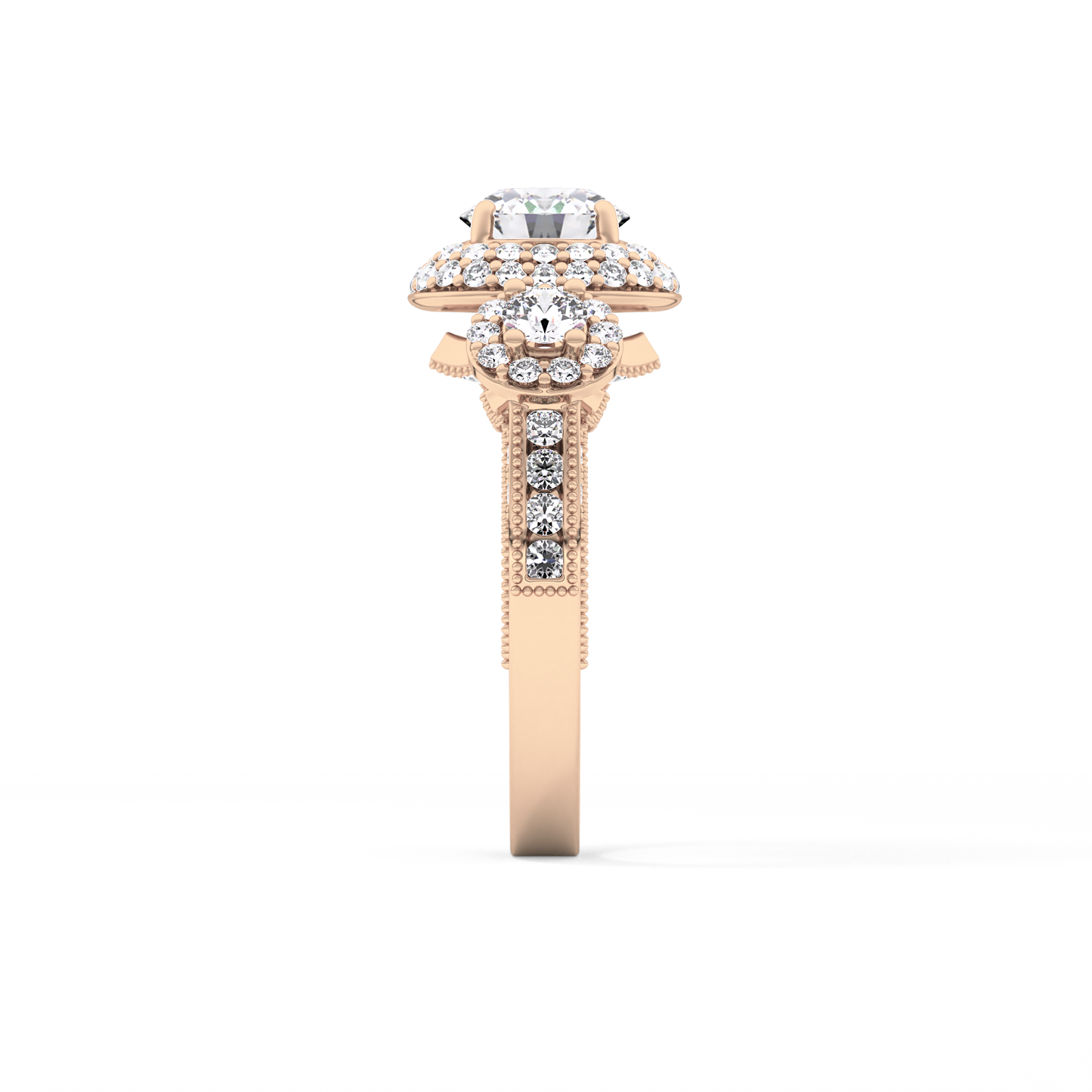 Round Cut 0.84 Carat Moissanite Ring – Cluster Setting in Gold
