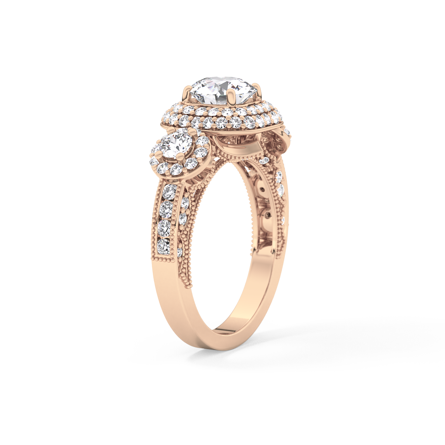 Round Cut 0.84 Carat Moissanite Ring – Cluster Setting in Gold