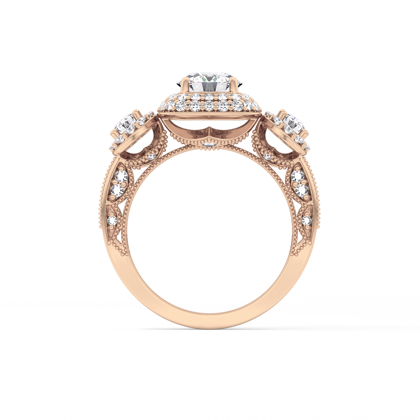 Round Cut 0.84 Carat Moissanite Ring – Cluster Setting in Gold