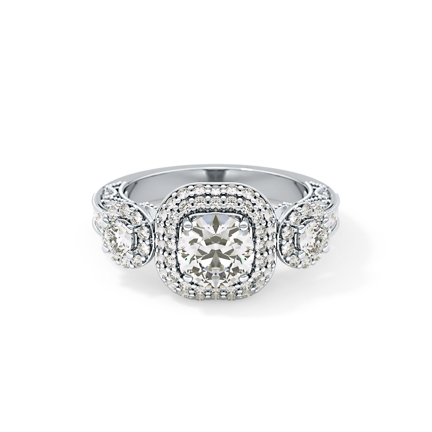 Round Cut 0.84 Carat Moissanite Ring – Cluster Setting in Gold