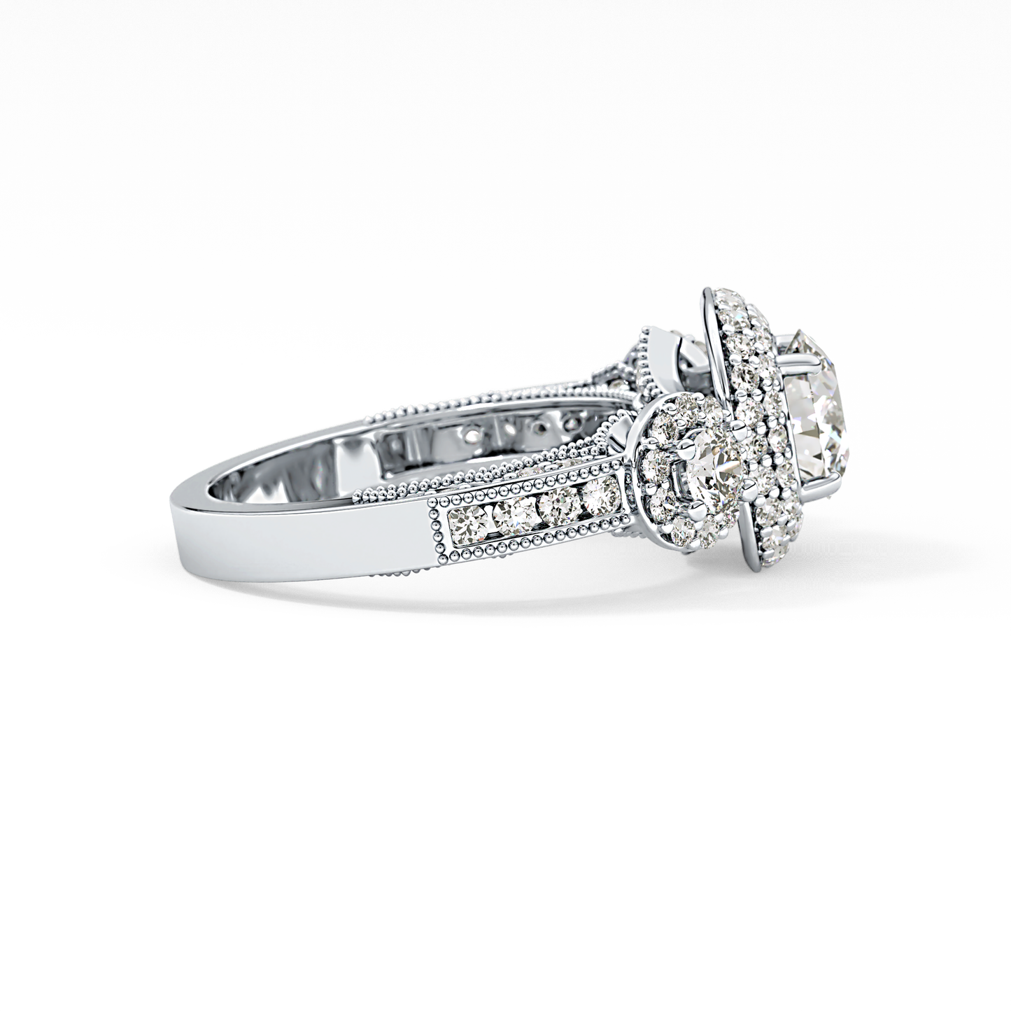 Round Cut 0.84 Carat Moissanite Ring – Cluster Setting in Gold