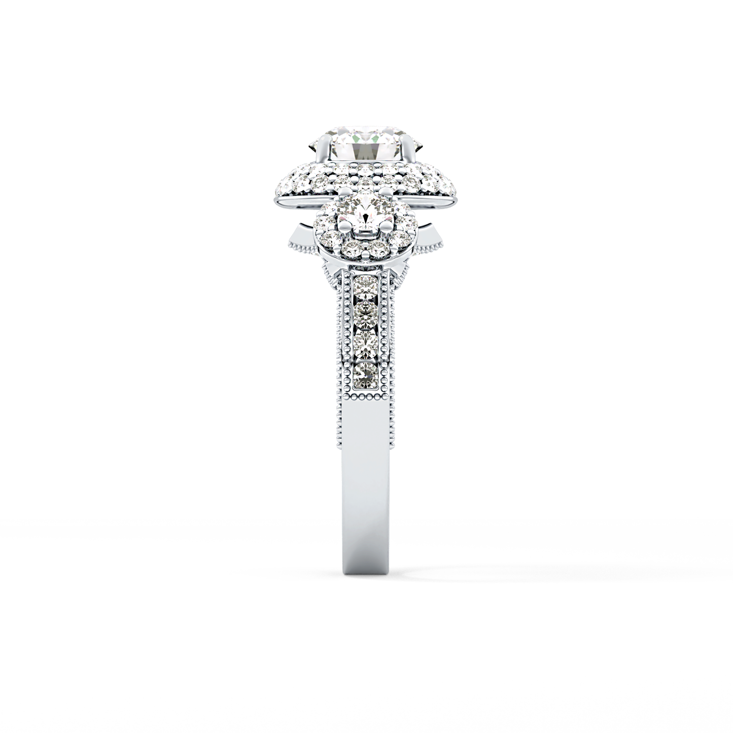 Round Cut 0.84 Carat Moissanite Ring – Cluster Setting in Gold