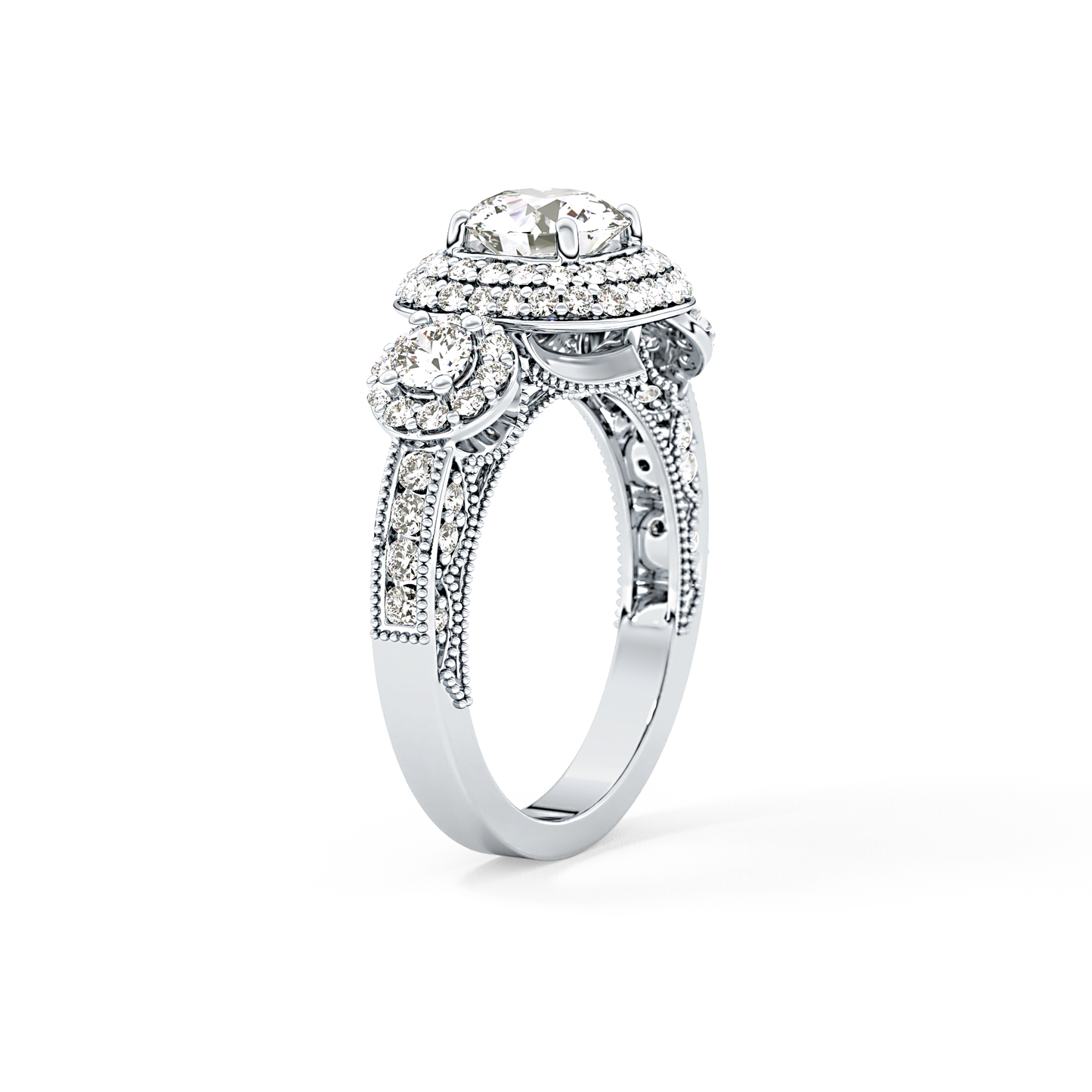 Round Cut 0.84 Carat Moissanite Ring – Cluster Setting in Gold