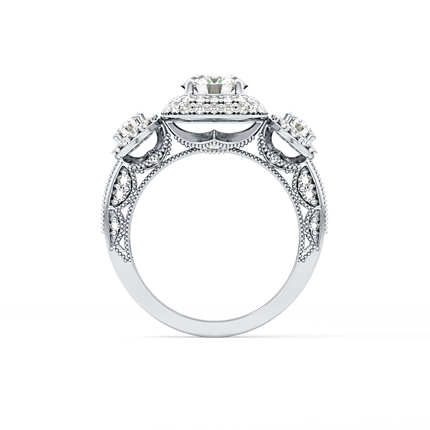 Round Cut 0.84 Carat Moissanite Ring – Cluster Setting in Gold