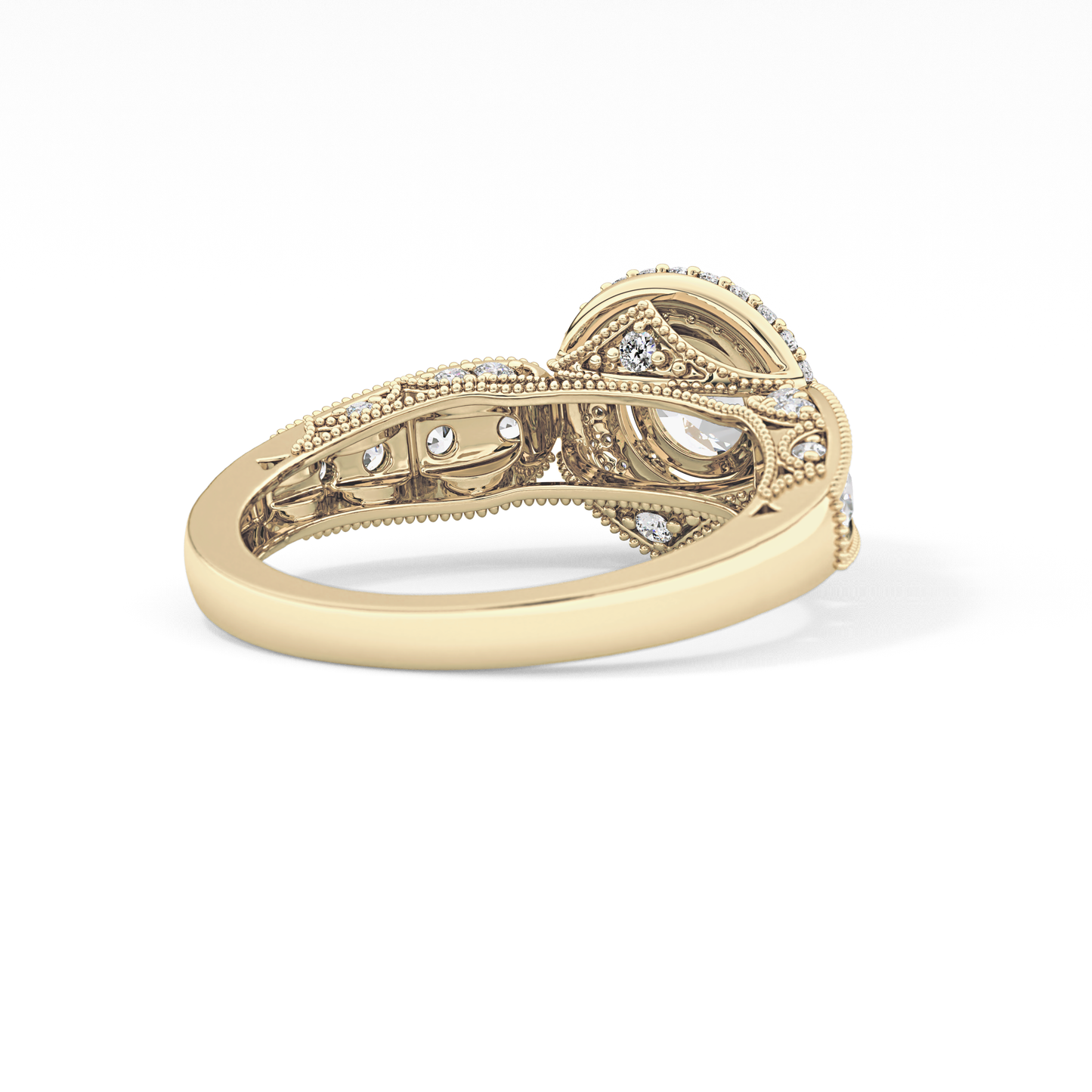 Round Cut 1.05 Carat Moissanite Ring – Double Halo and Pave Setting in Gold