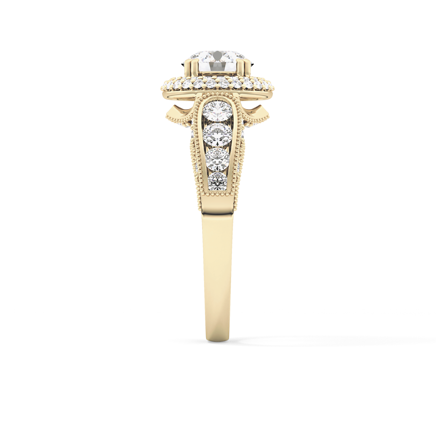 Round Cut 1.05 Carat Moissanite Ring – Double Halo and Pave Setting in Gold