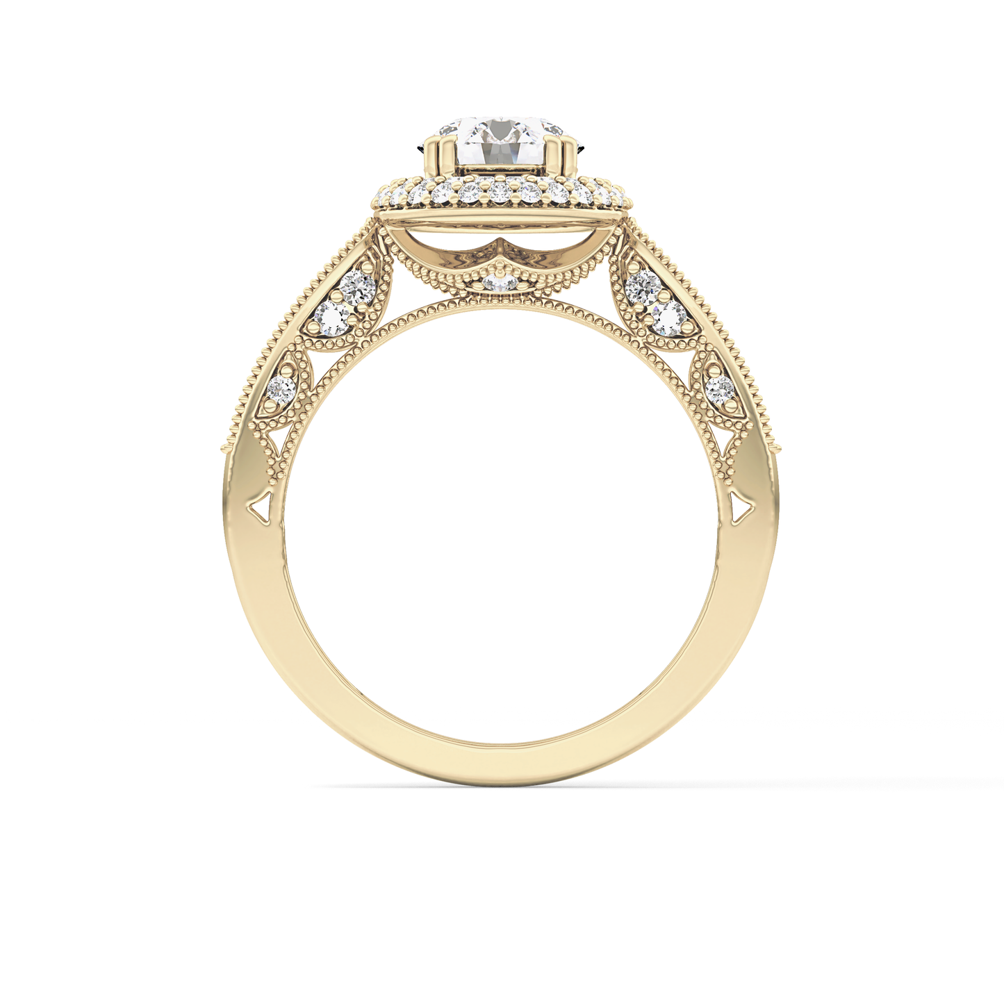 Round Cut 1.05 Carat Moissanite Ring – Double Halo and Pave Setting in Gold