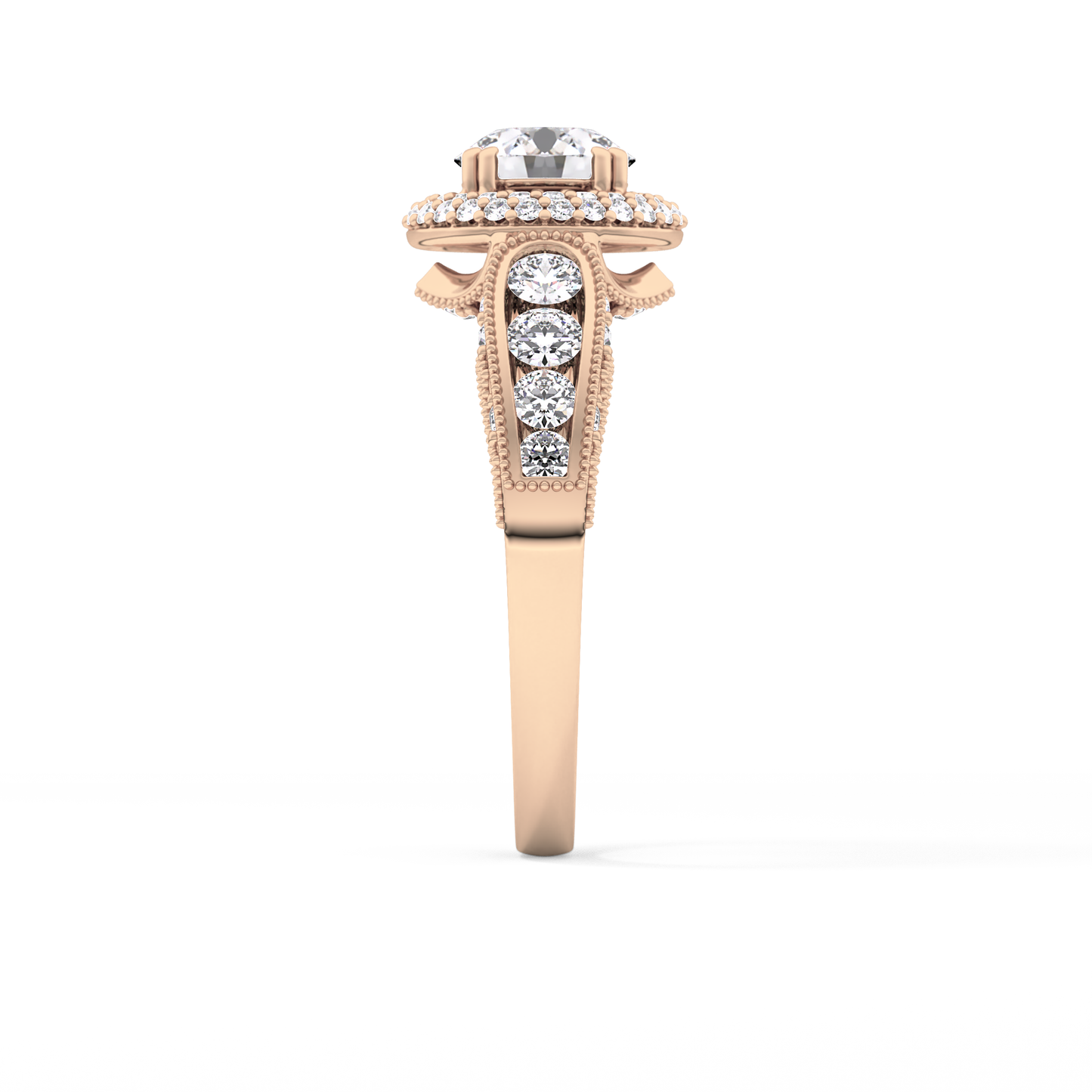 Round Cut 1.05 Carat Moissanite Ring – Double Halo and Pave Setting in Gold
