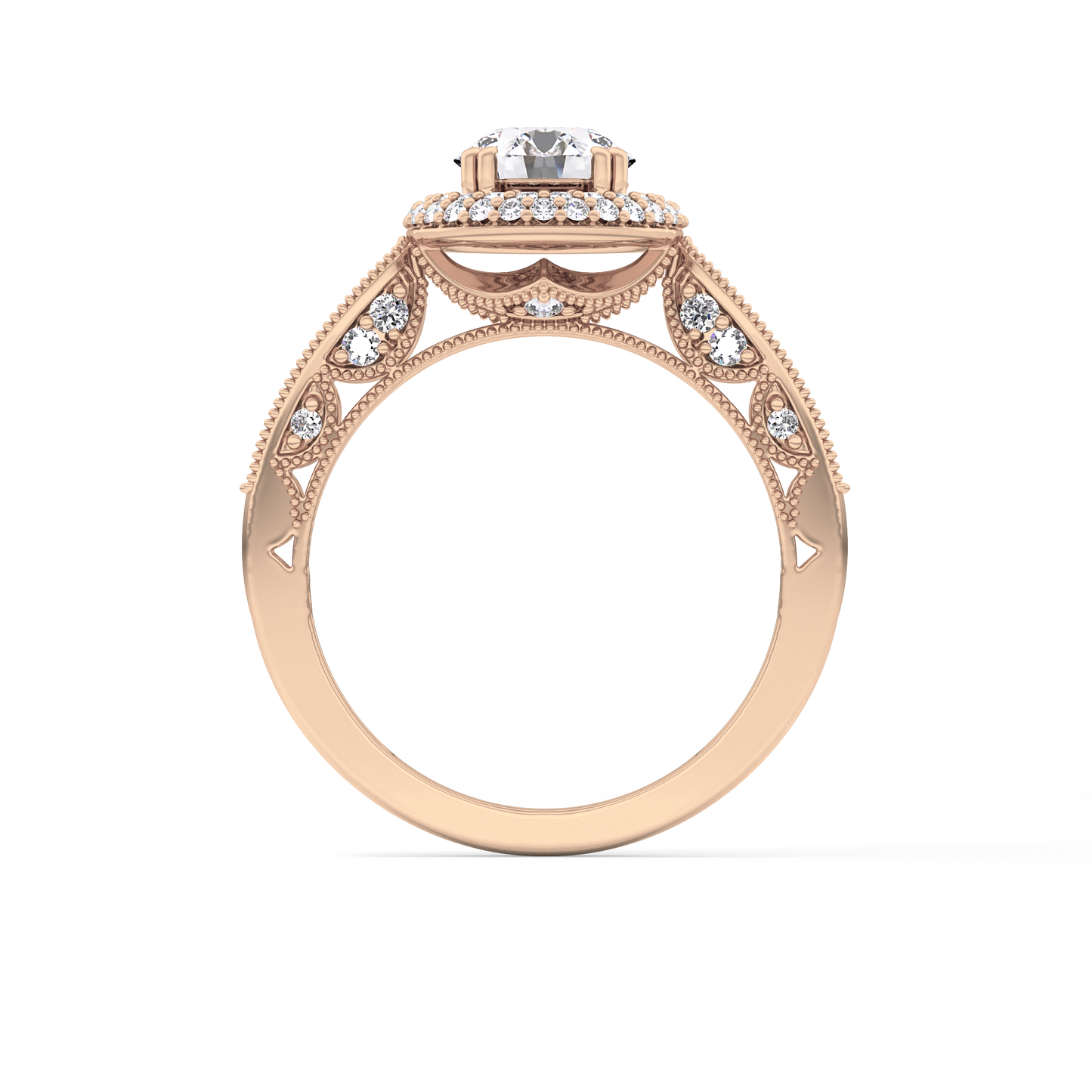 Round Cut 1.05 Carat Moissanite Ring – Double Halo and Pave Setting in Gold