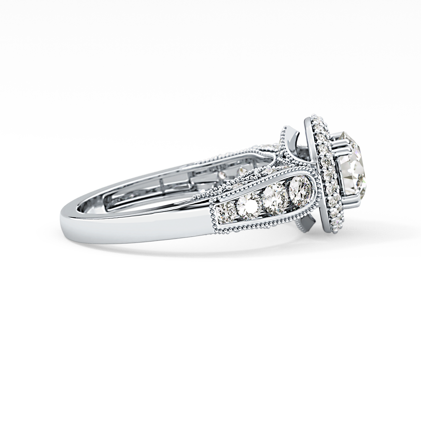 Round Cut 1.05 Carat Moissanite Ring – Double Halo and Pave Setting in Gold