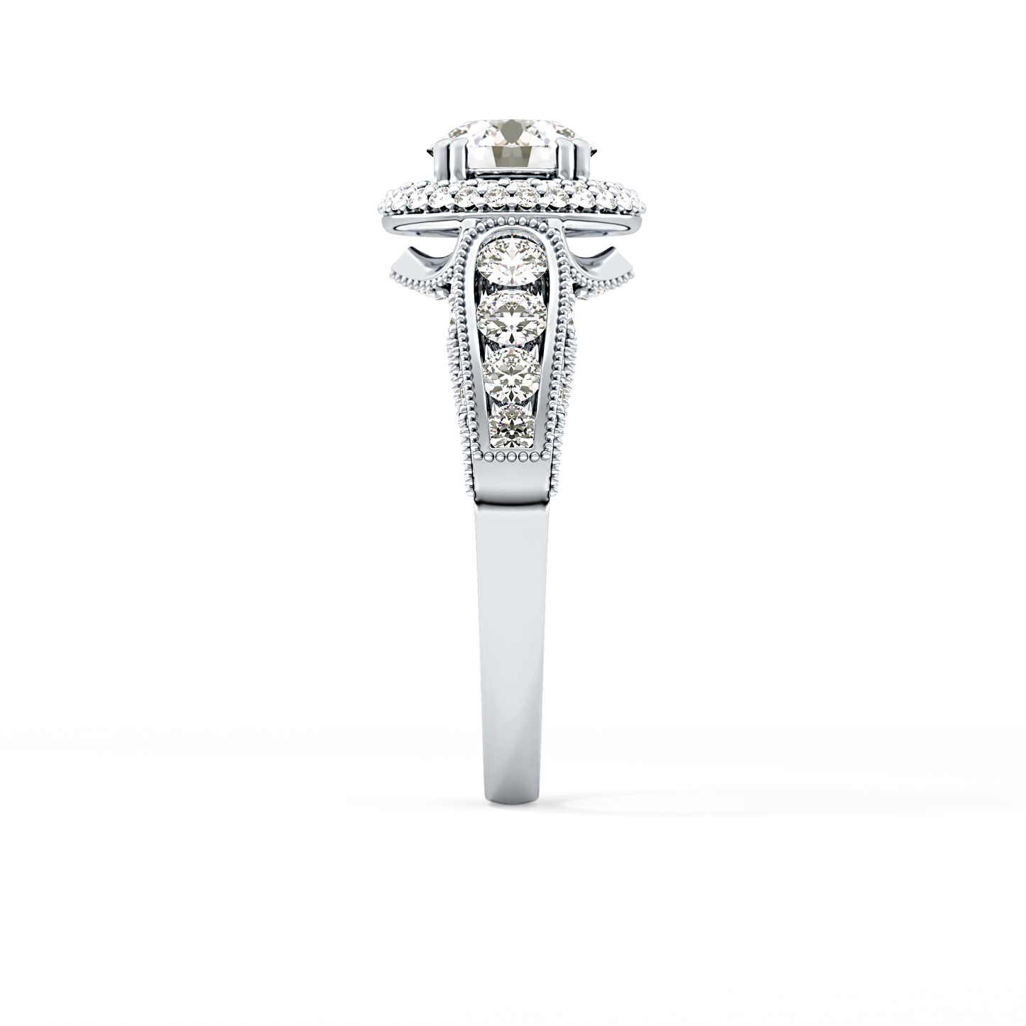 Round Cut 1.05 Carat Moissanite Ring – Double Halo and Pave Setting in Gold